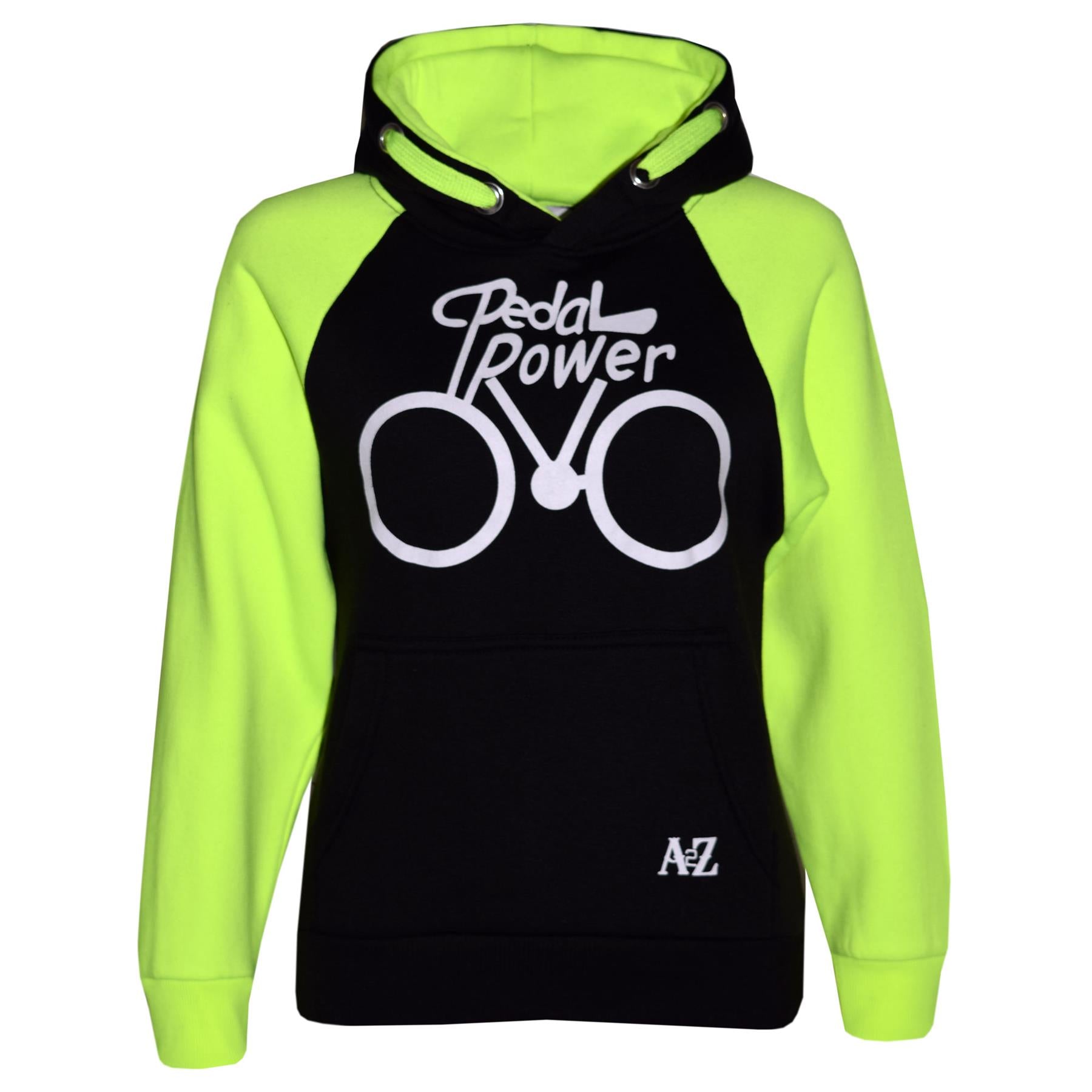 Kids Unisex Pedal Power Print Hooded Black And Neon Green Tracksuit