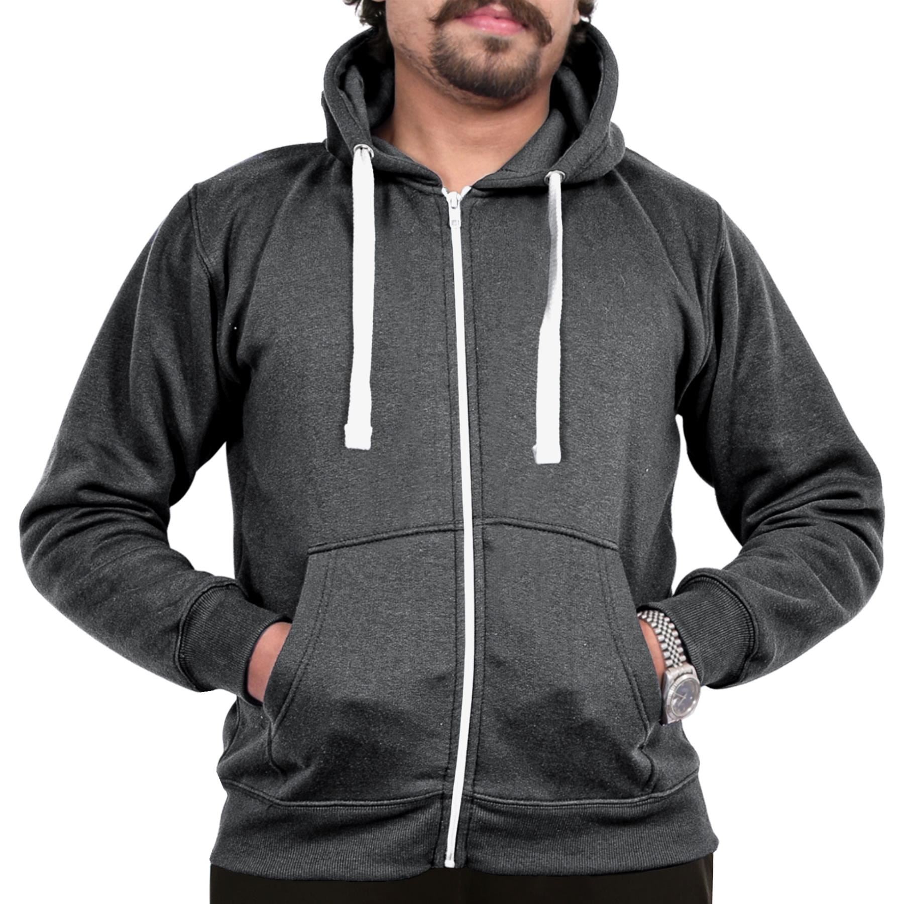 Mens Fleece Plain Zipper Hooded Long Sleeve Sweatshirt For Adults
