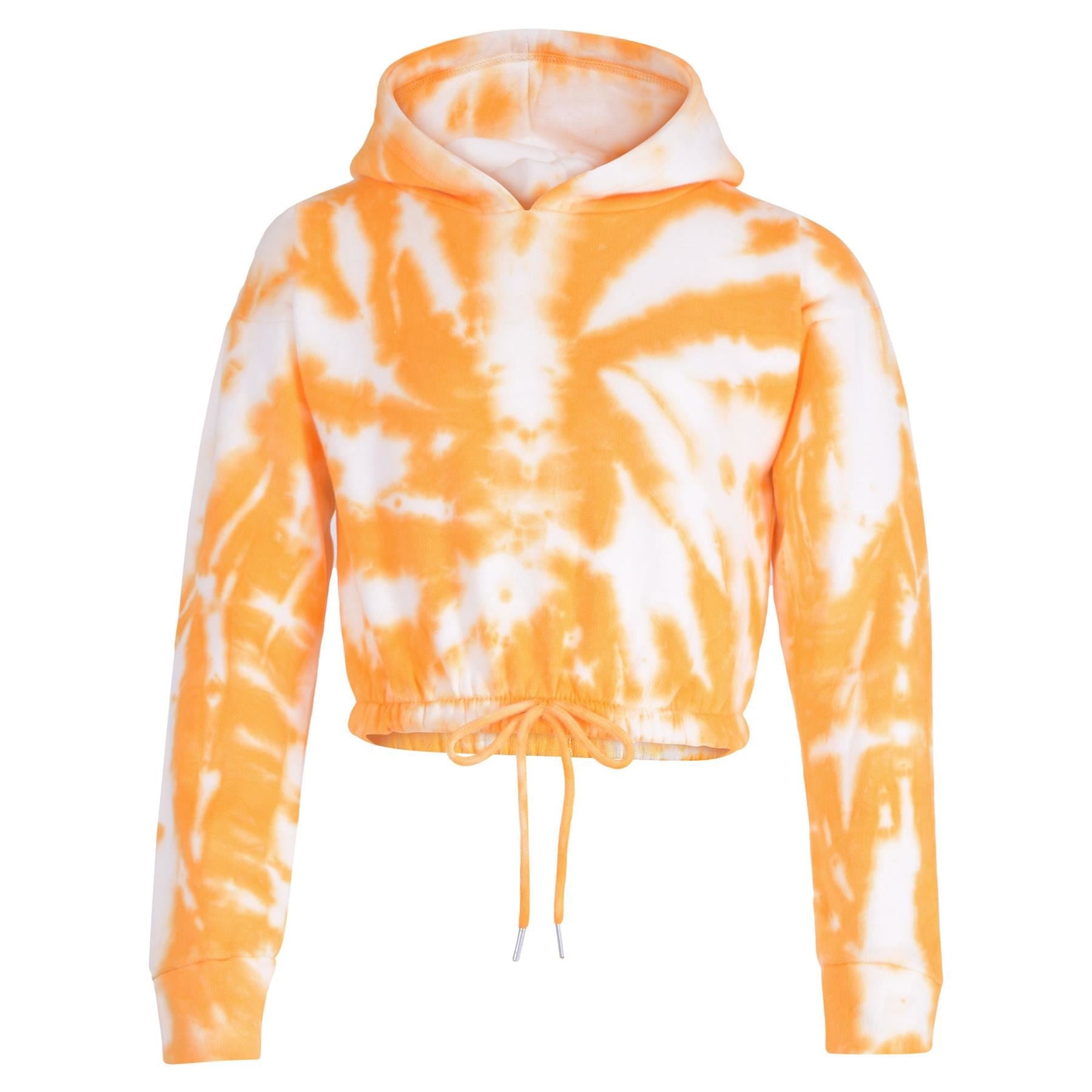 Kids Girls Tie Dye Mustard Tracksuit Gym Cropped Hoodie Sweatpants