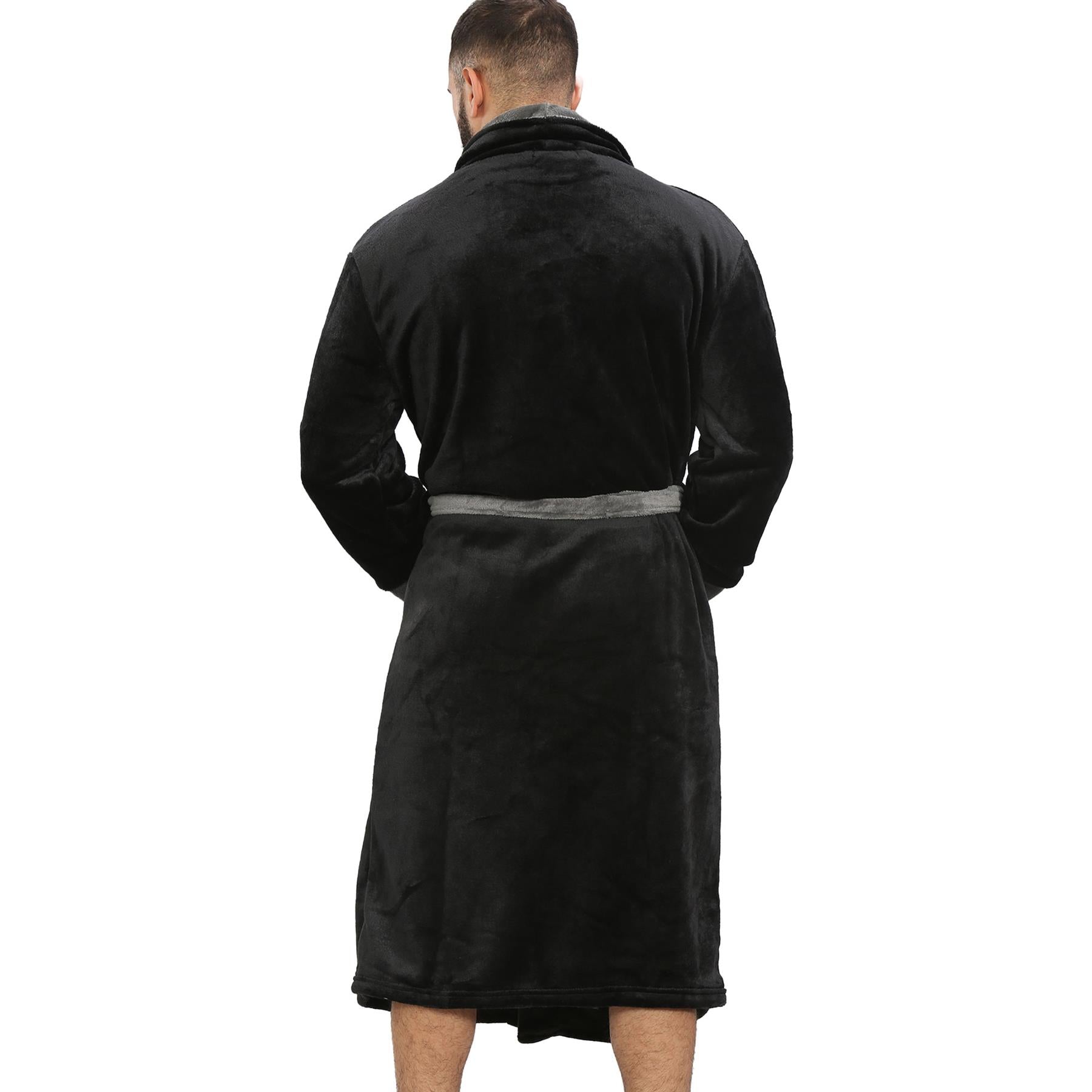 Adults Ladies Gents Fleece Bathrobe Black Dressing Gown - Kids Clothing Store