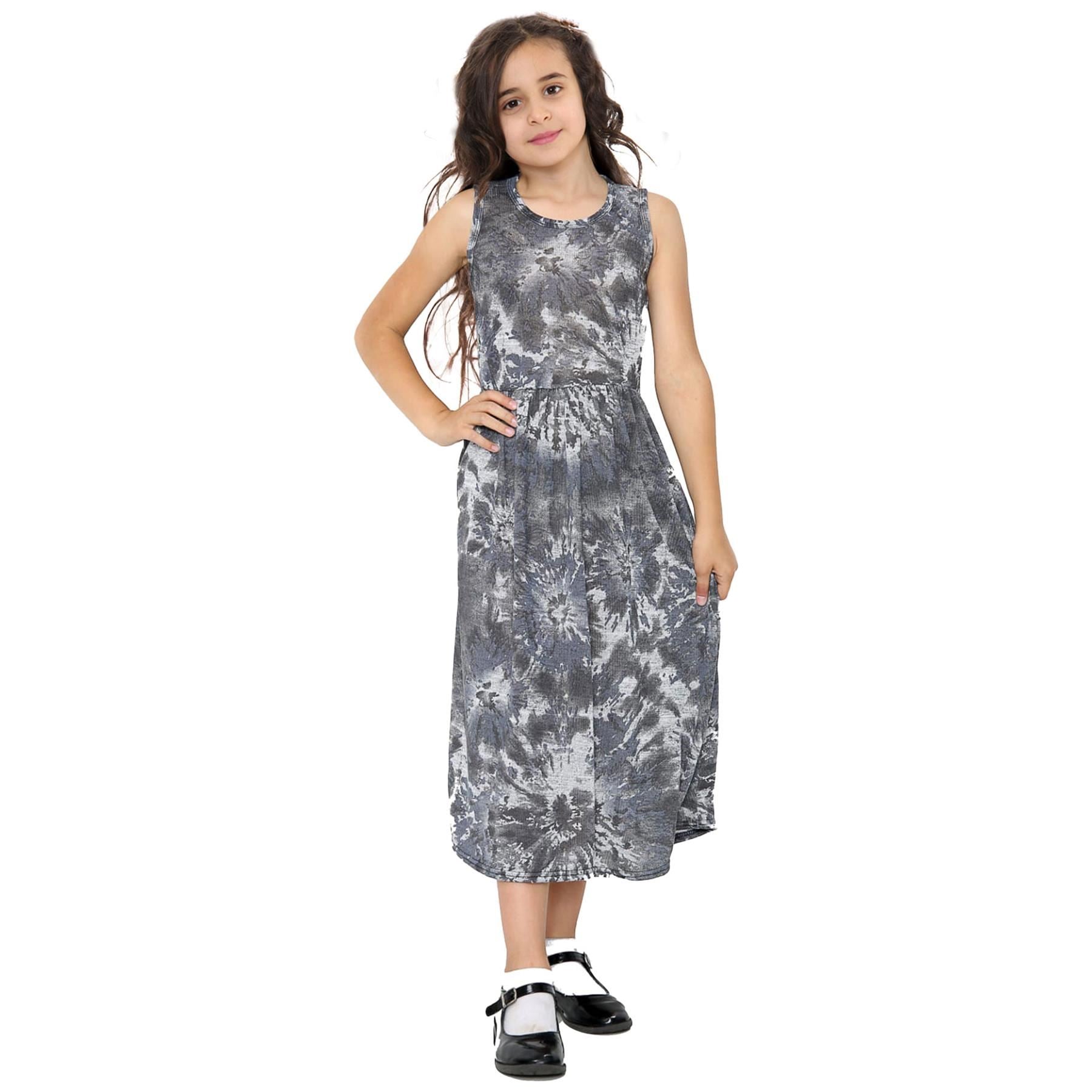 Kids Girls Sleeveless Tie Dye Printed Long Maxi Skater Dress