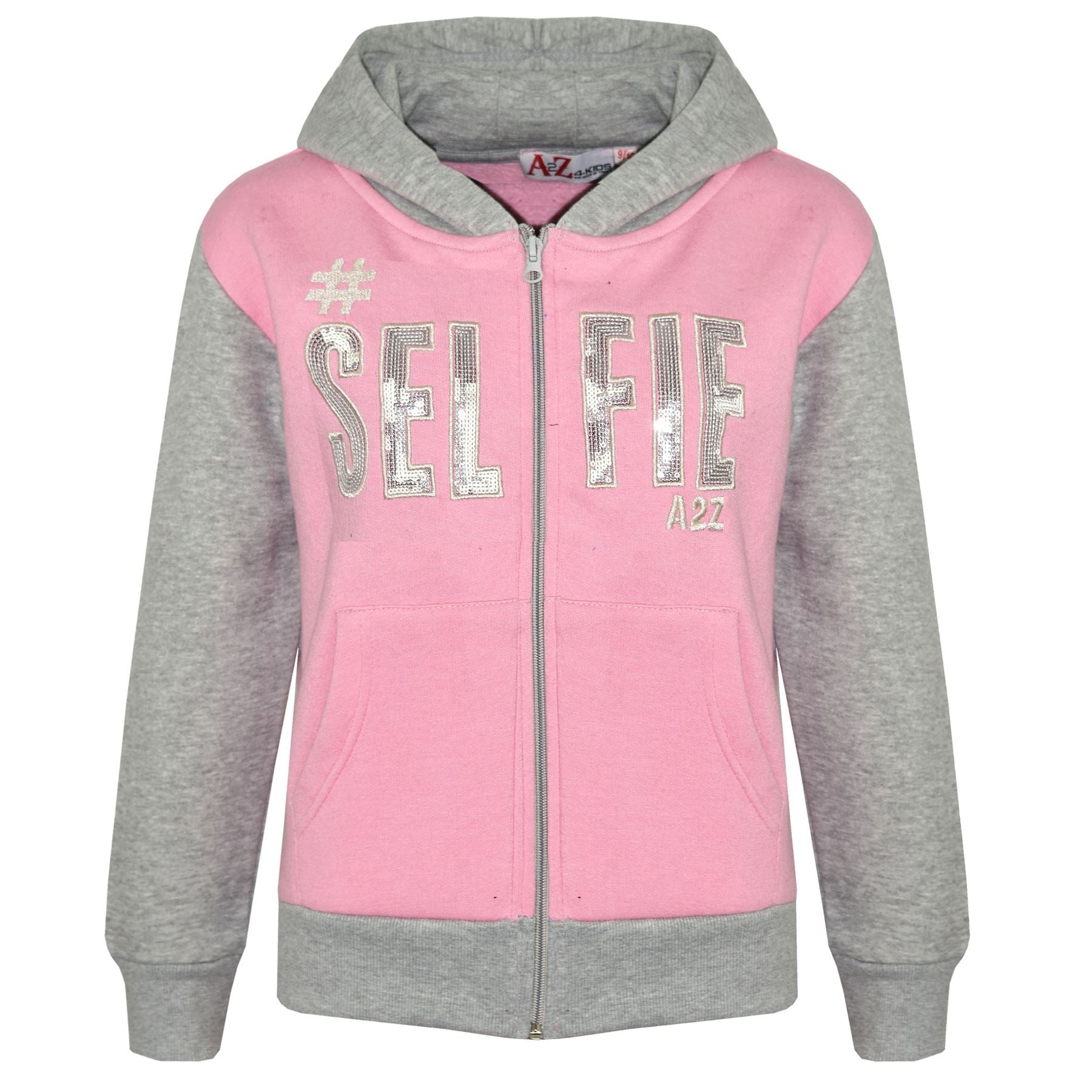 Girls #SELFIE Sequin Embroidered Pink & Grey Tracksuit