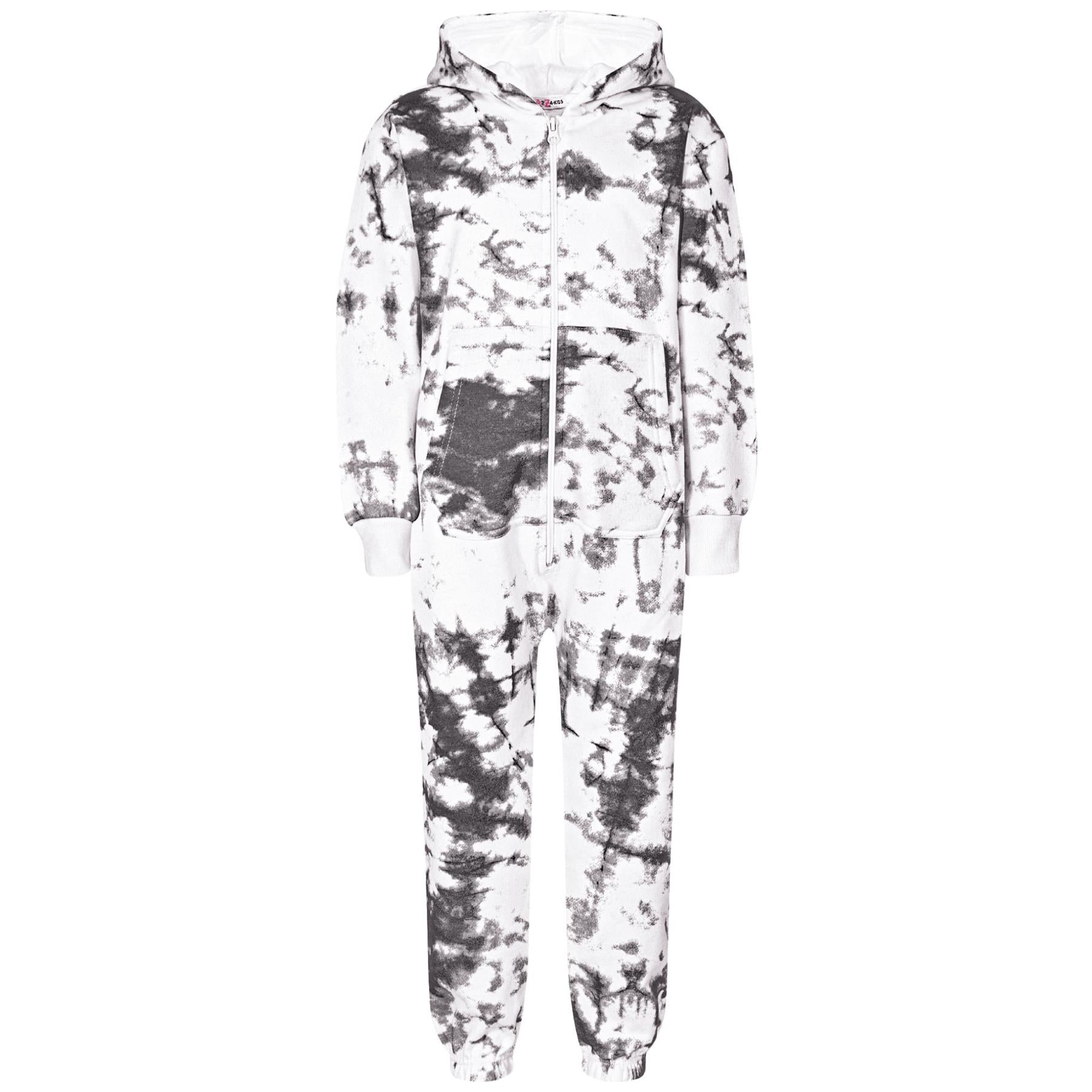 Kids Girls Soft Fleece Black Tie Dye Printed Onesie