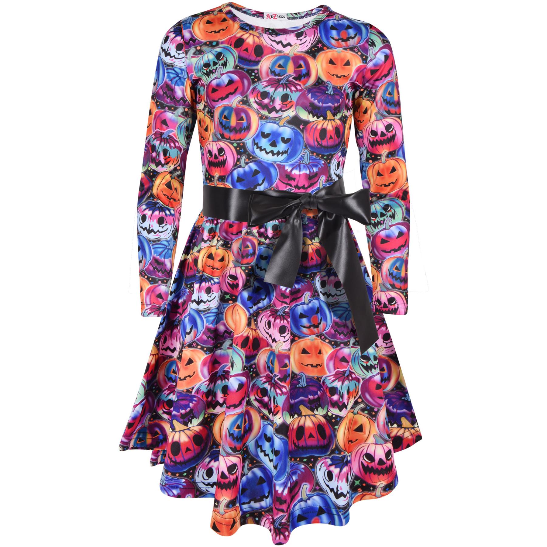 Kids Girls Halloween Skater Dress Xmas Party Dresses