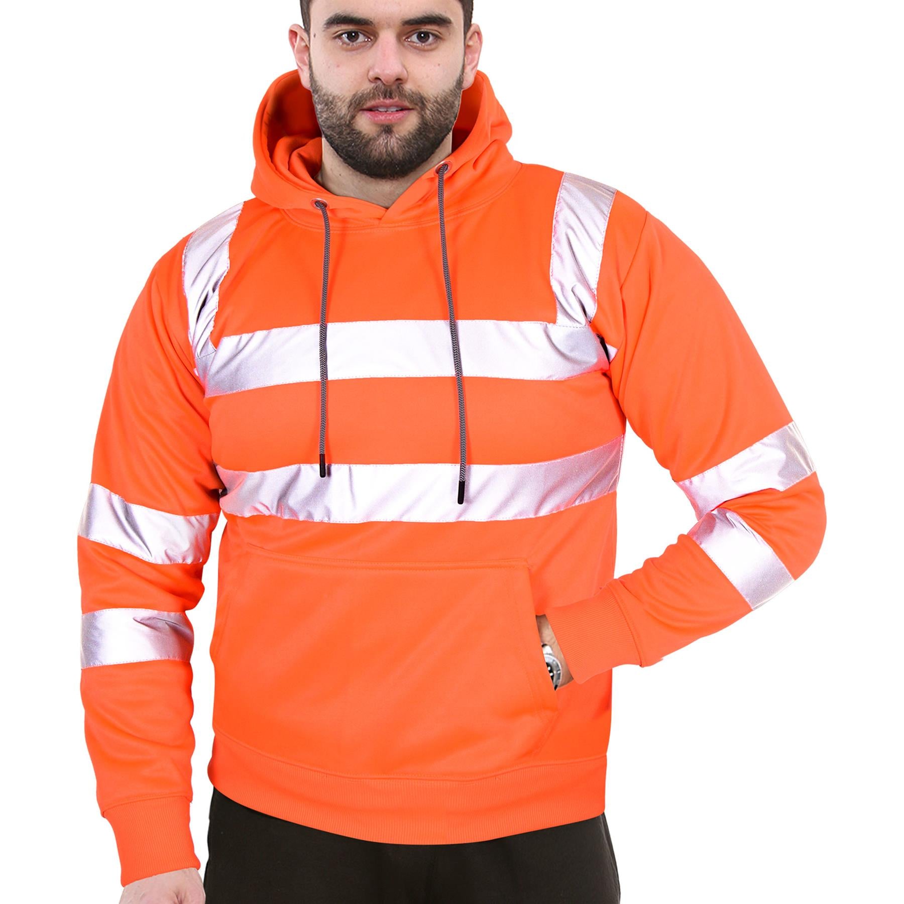 Mens High Visibility Safe Work Reflective Sweatshirt Hi Viz Zip Up Sweat Hoodie