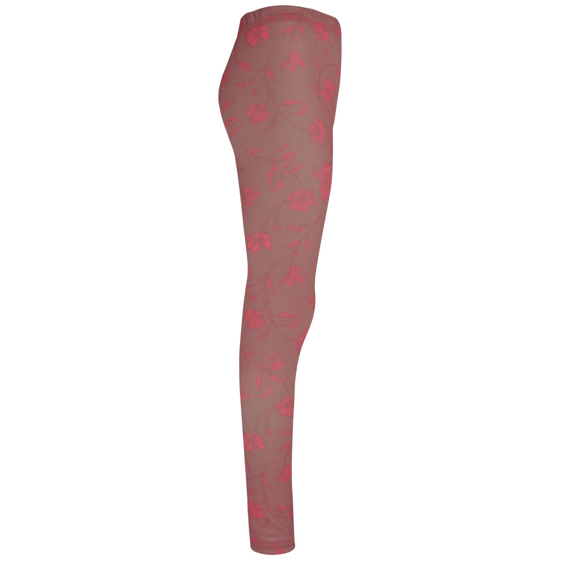 Kids Girls Salmon Pink Floral Print Soft Stretchy Summer Leggings