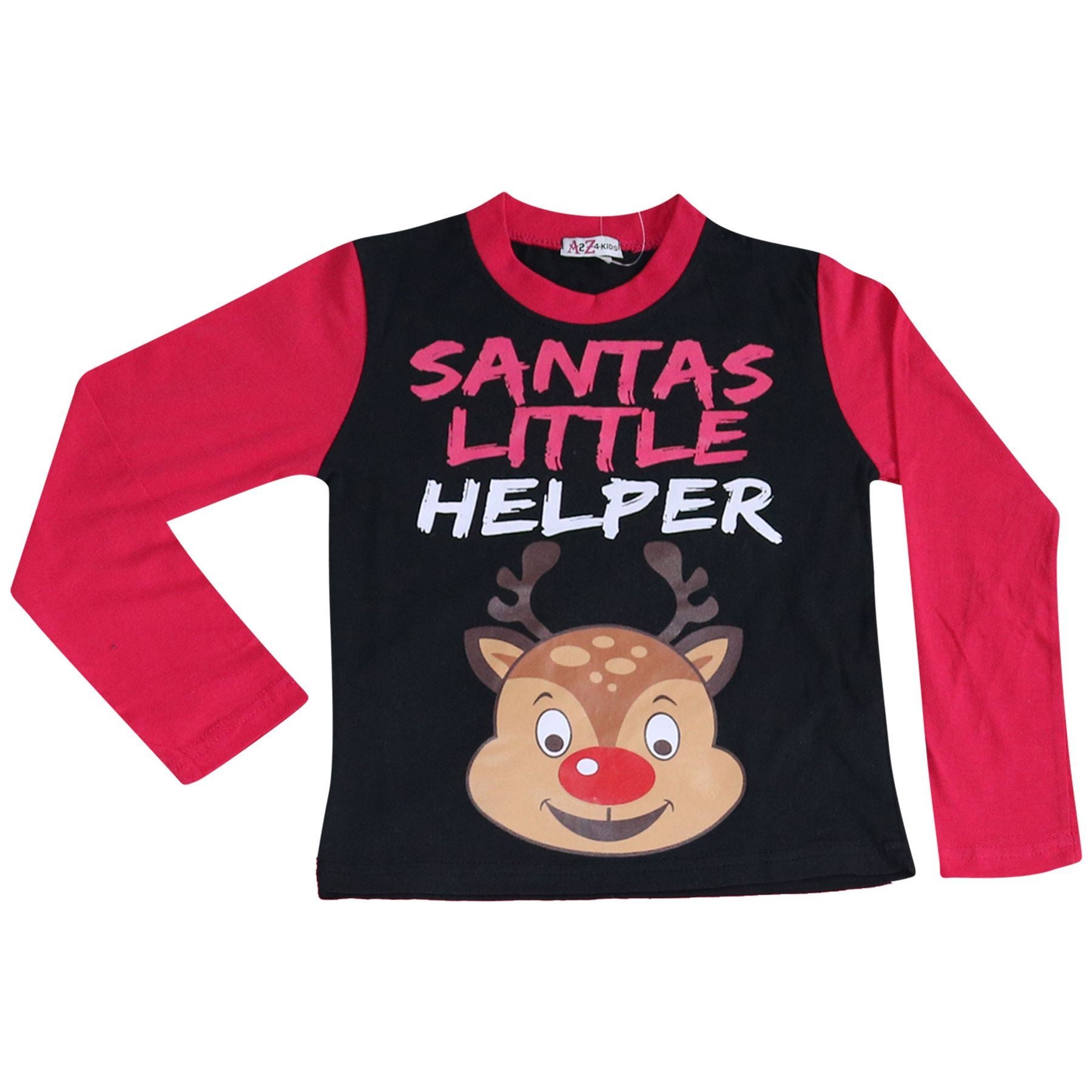 Kids Girls Pyjamas Santas Little Helper Reindeer Pink Xmas