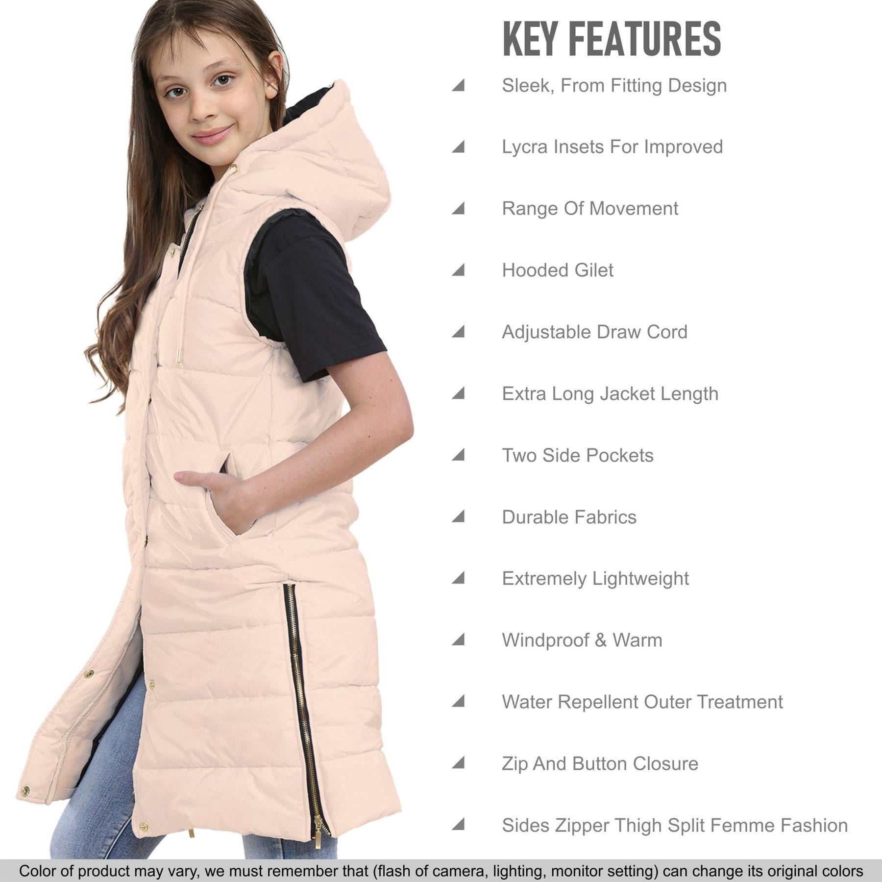 Kids Girls Oversized Gilet Long Line Style Stone Jacket