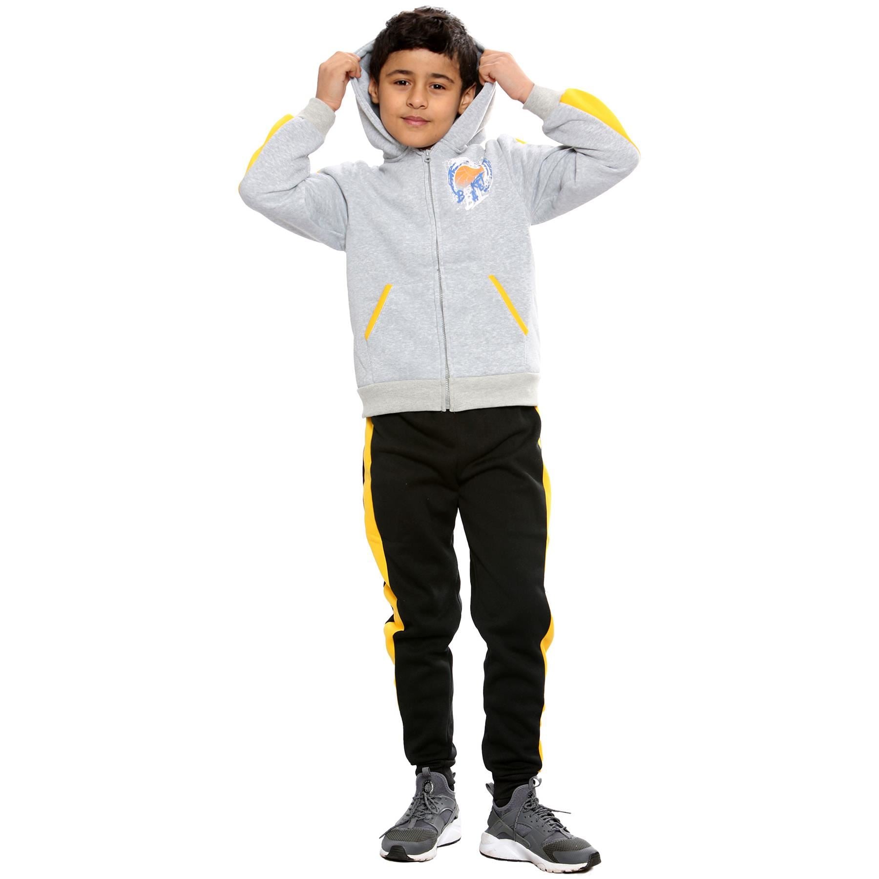 Kids Boys Hoodie Trouser 2 Piece Black Basketball Tracksuit