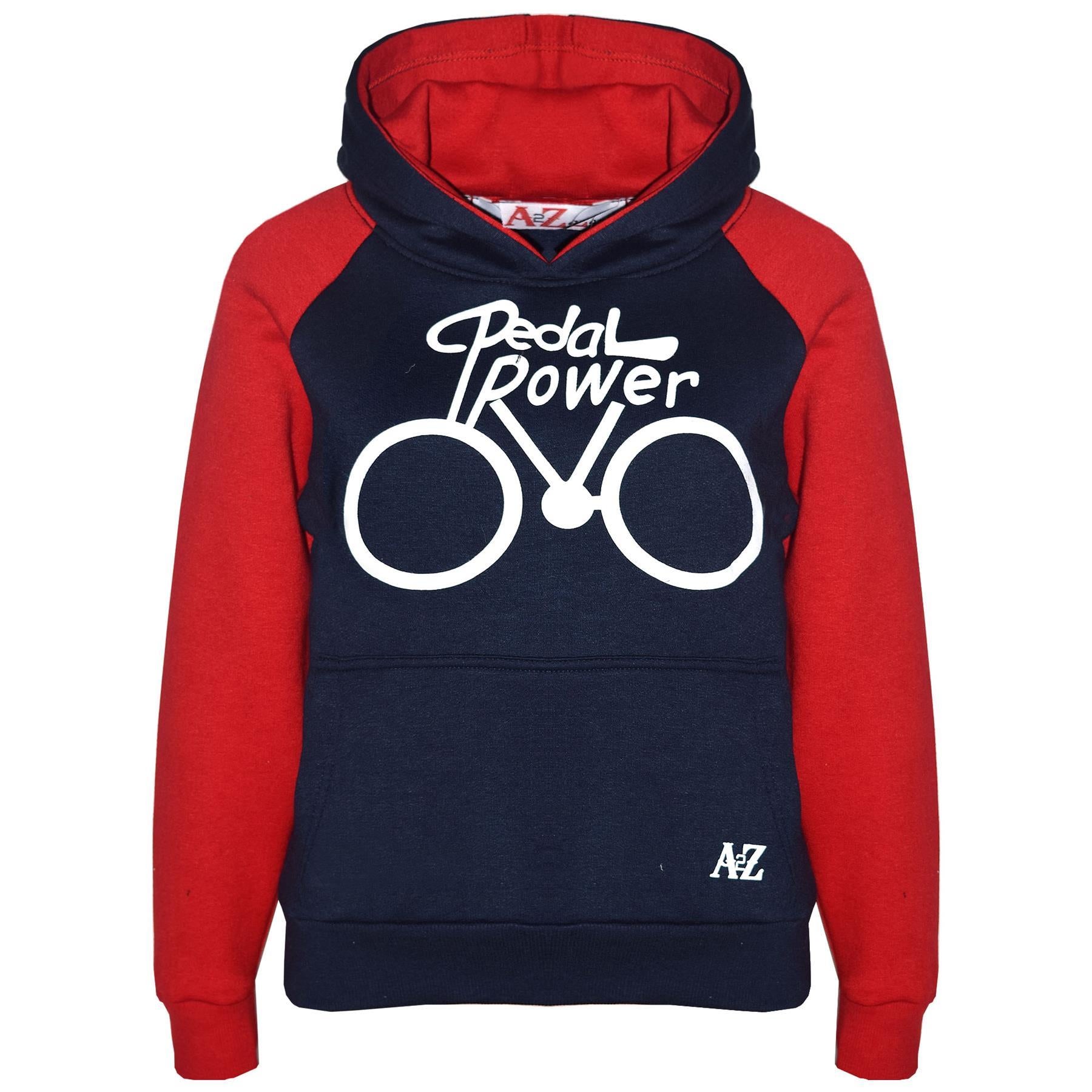 Kids Unisex Pedal Power Print Hooded Navy & Red Tracksuit