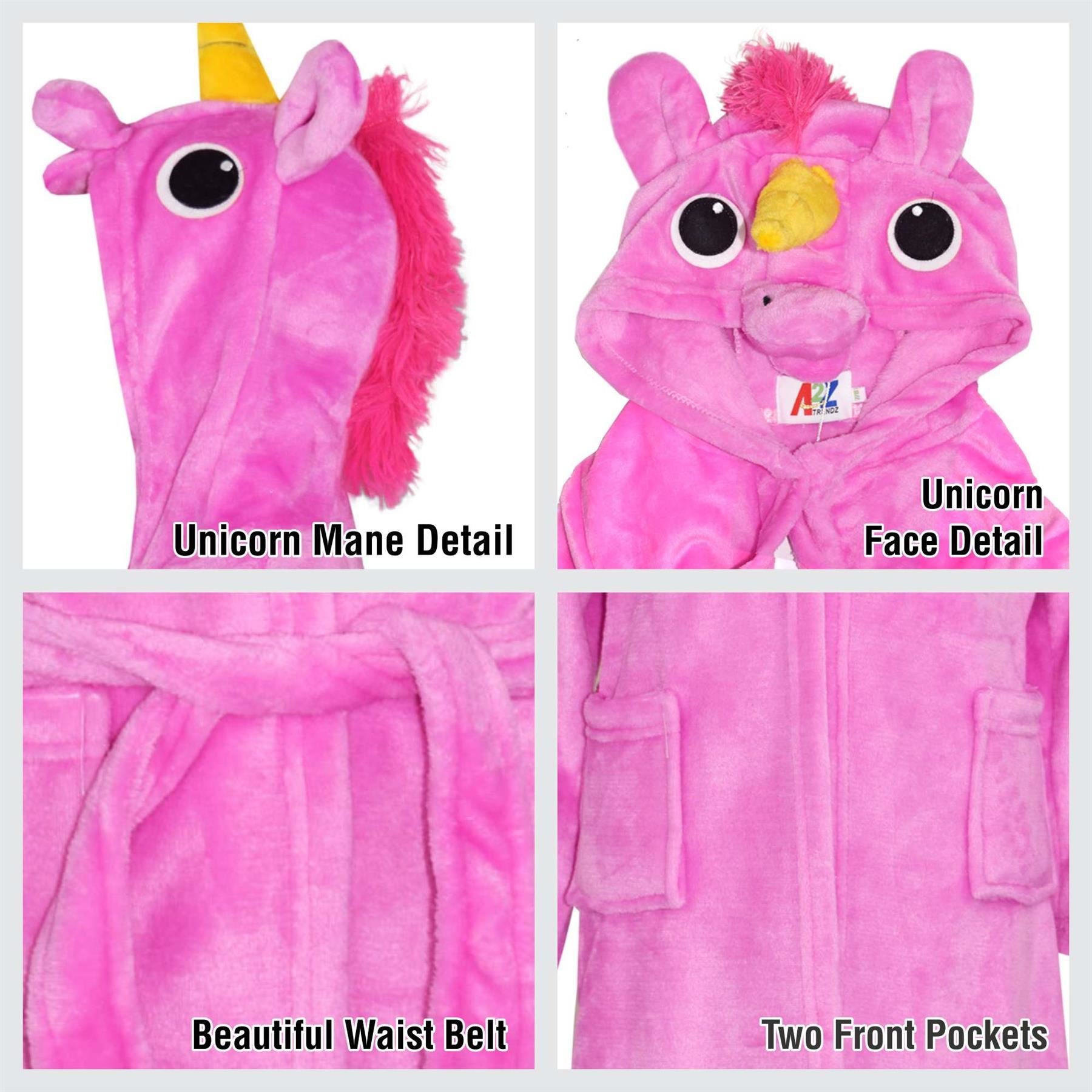 Kids Girls Boys Super Soft 3D Animal Unicorn Cerise Hooded Bathrobe