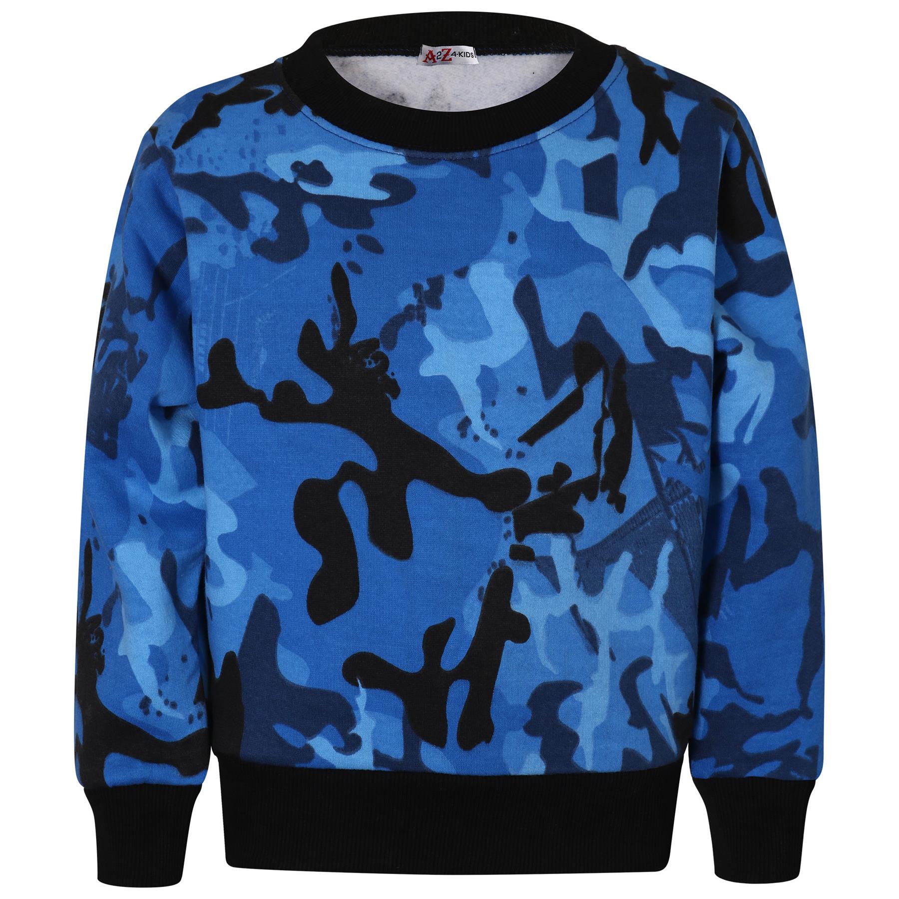 Girls Boys Blue Camouflage Sweatshirt Bottom Tracksuit – Kids