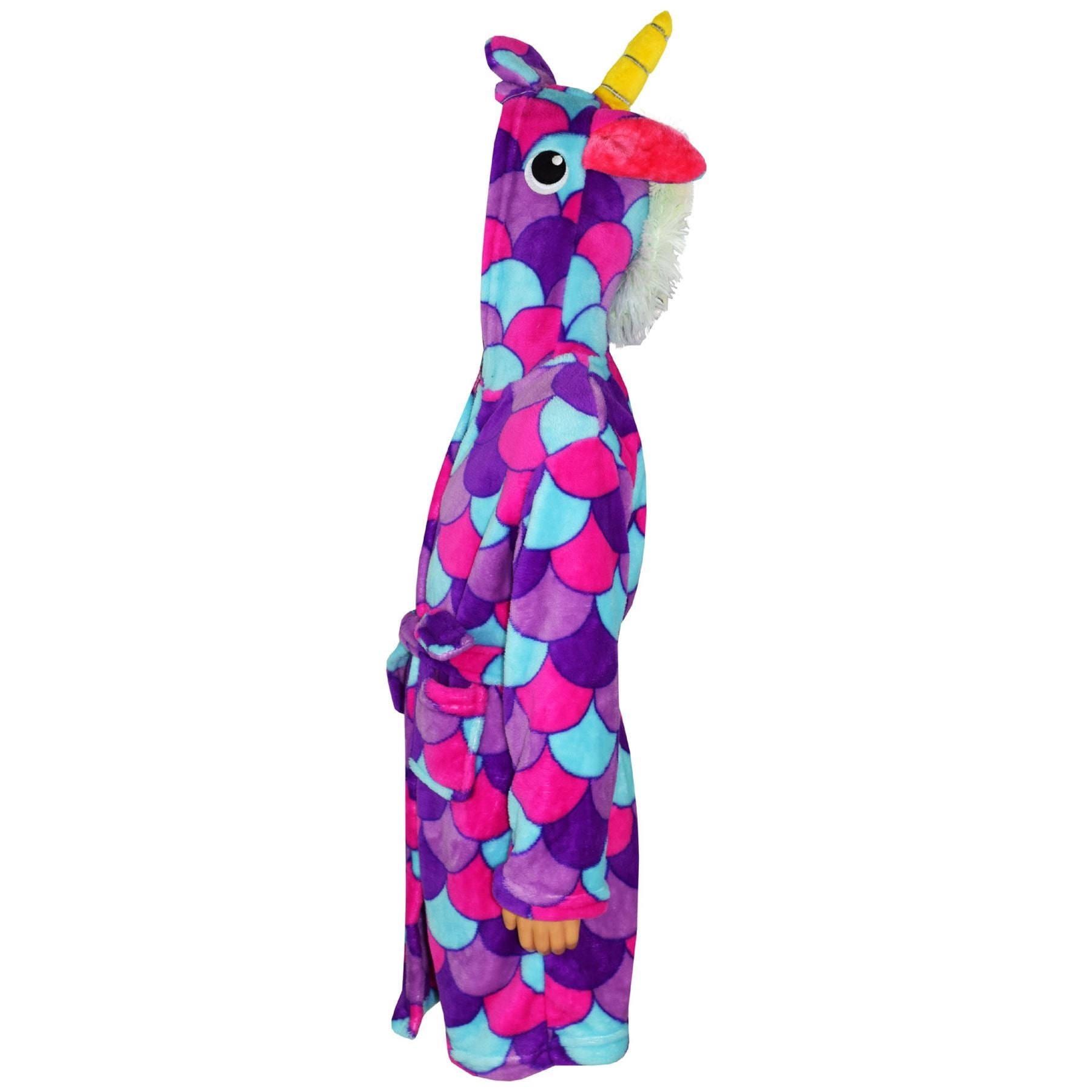 Kids Girls Boys Super Soft 3D Animal Unicorn Purple Scales Hooded Bathrobe