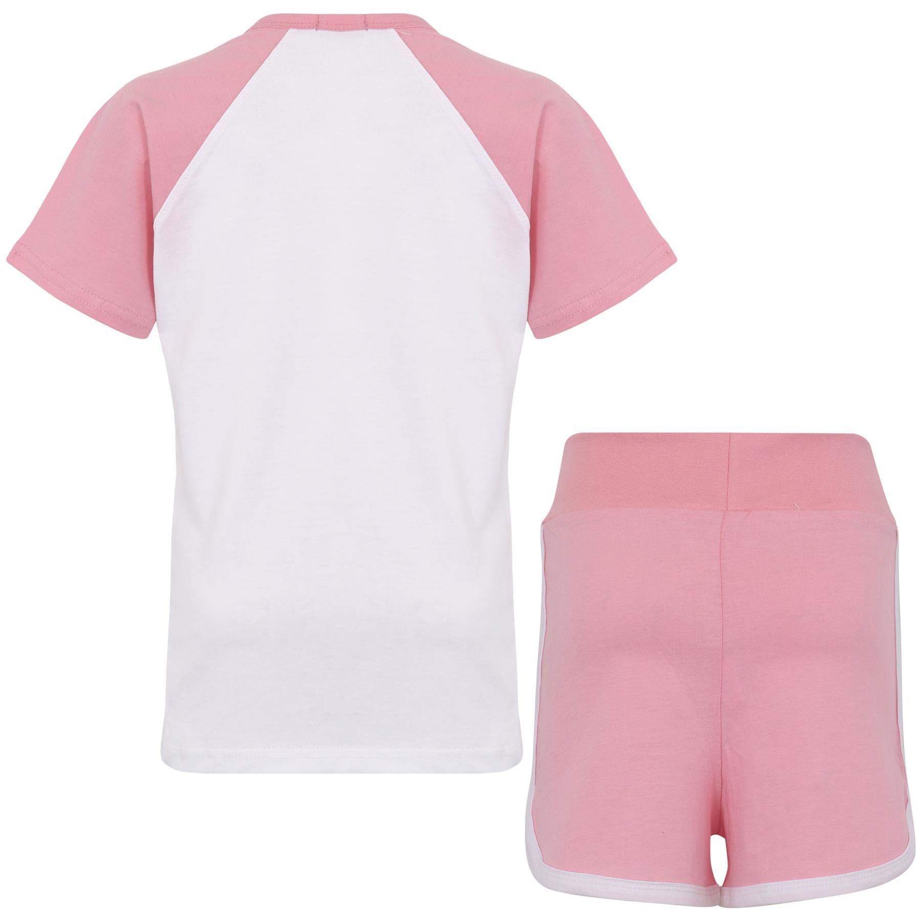 Kids Short Set Girls Raglan Style Sleeve T-shirt 2 Piece Summer Outfit Set