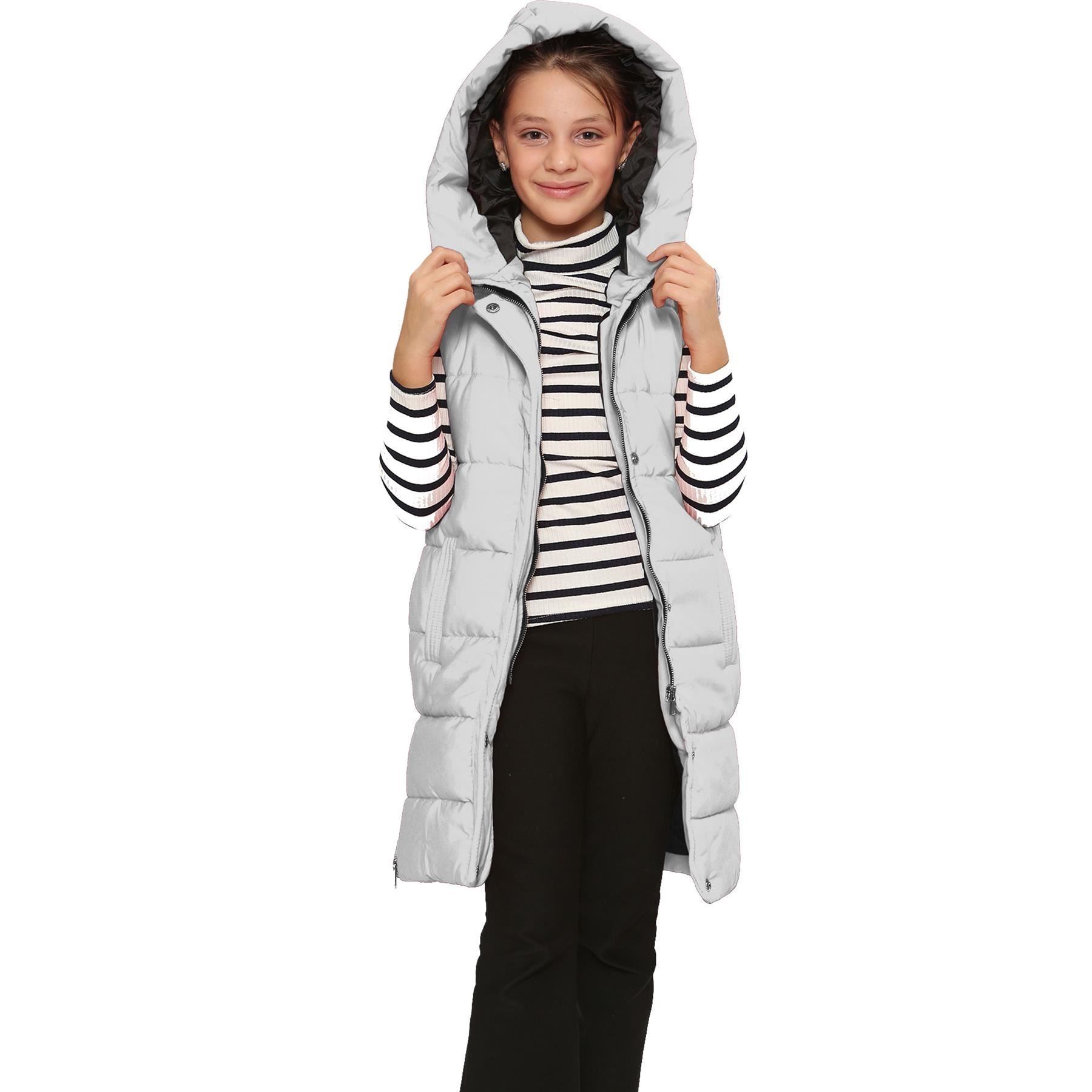Kids Girls White Gilet Long Line Style Jacket