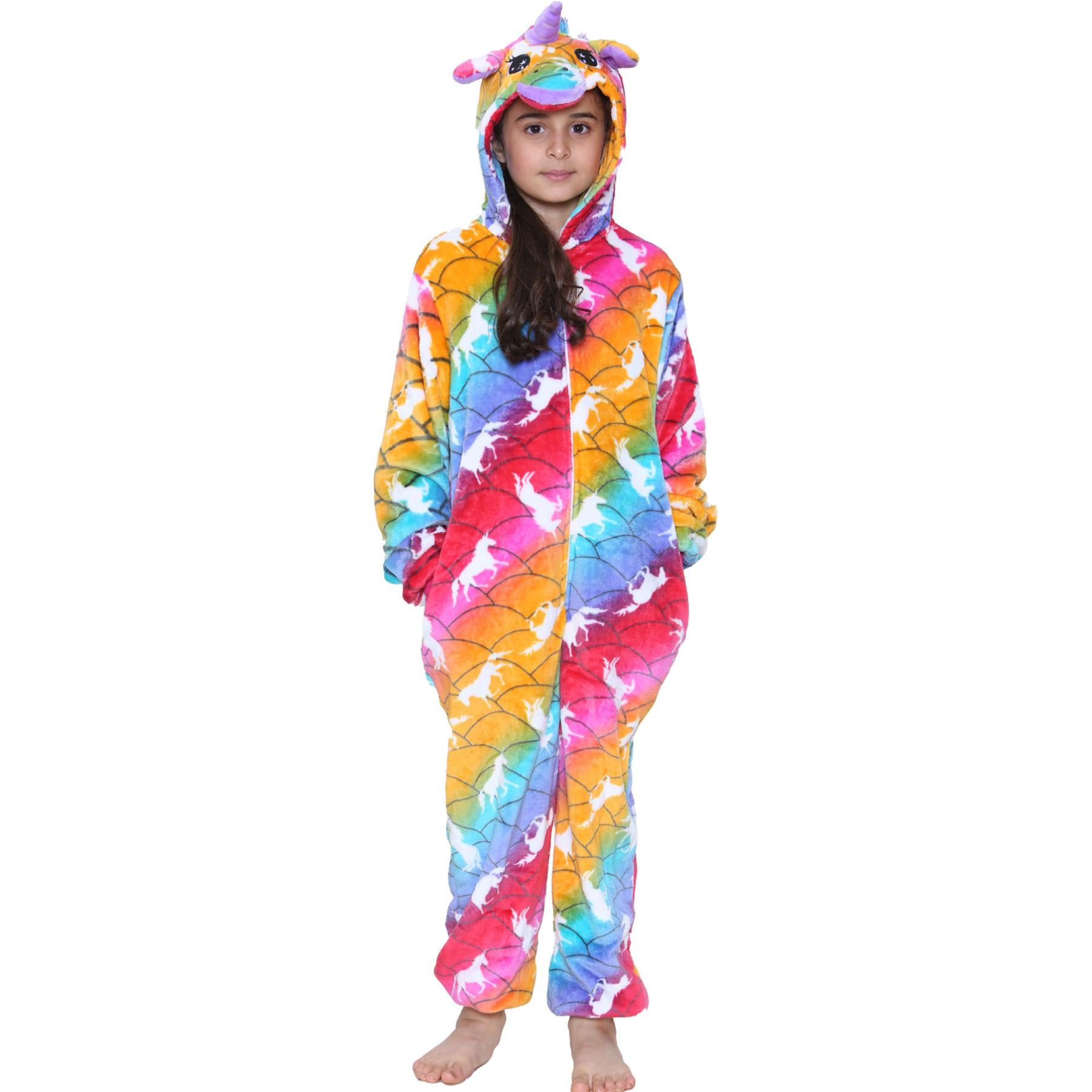 Kids Girls A2Z Onesie One Piece Unicorn Rainbow Pyjamas World Book Day Costume