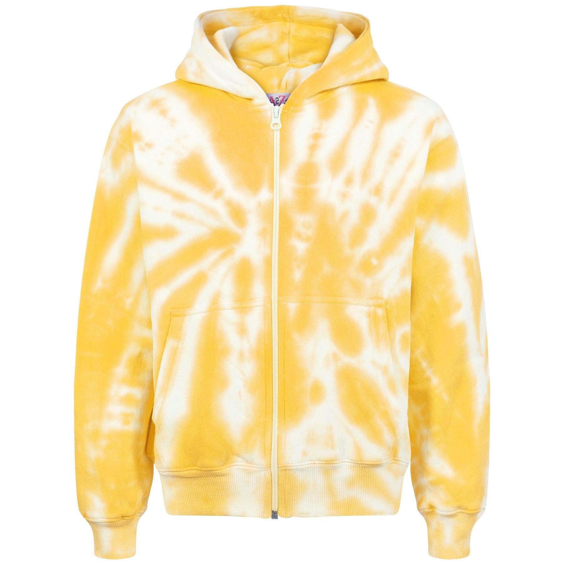 Kids Girls Tie Dye Printed Mustard Hooded Zipper