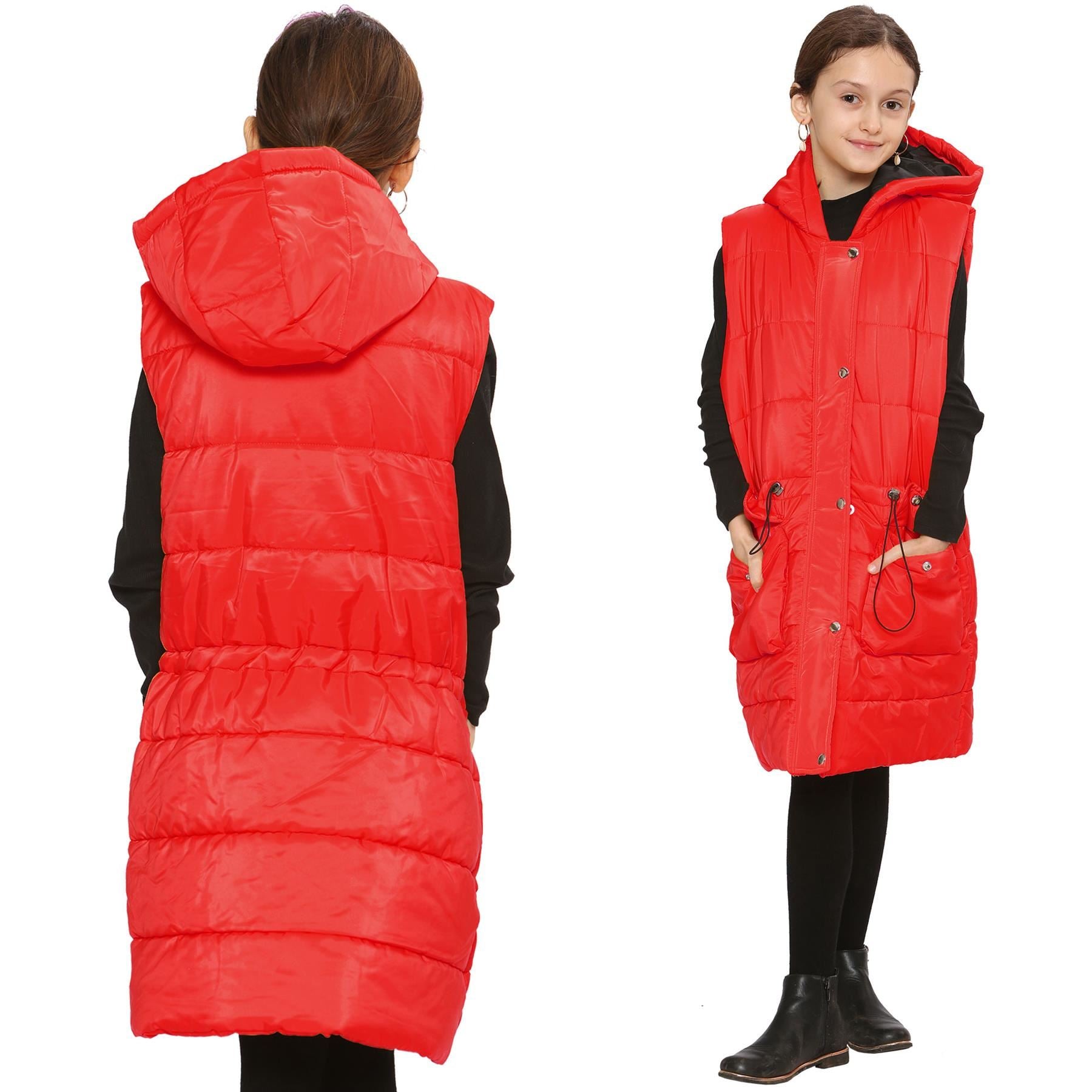 Kids Girls Red Gilet Long Line Style Jacket