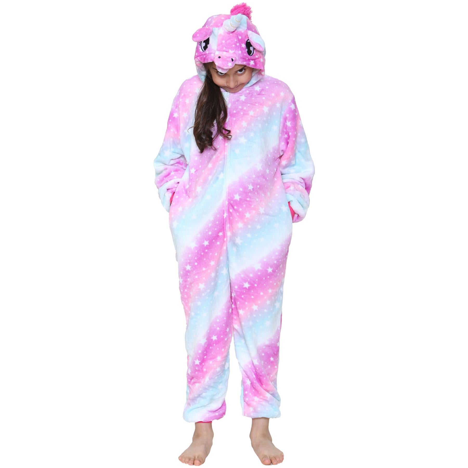 Kids A2Z Onesie One Piece Unicorn Star Print Pyjamas World Book Day Costume Girl