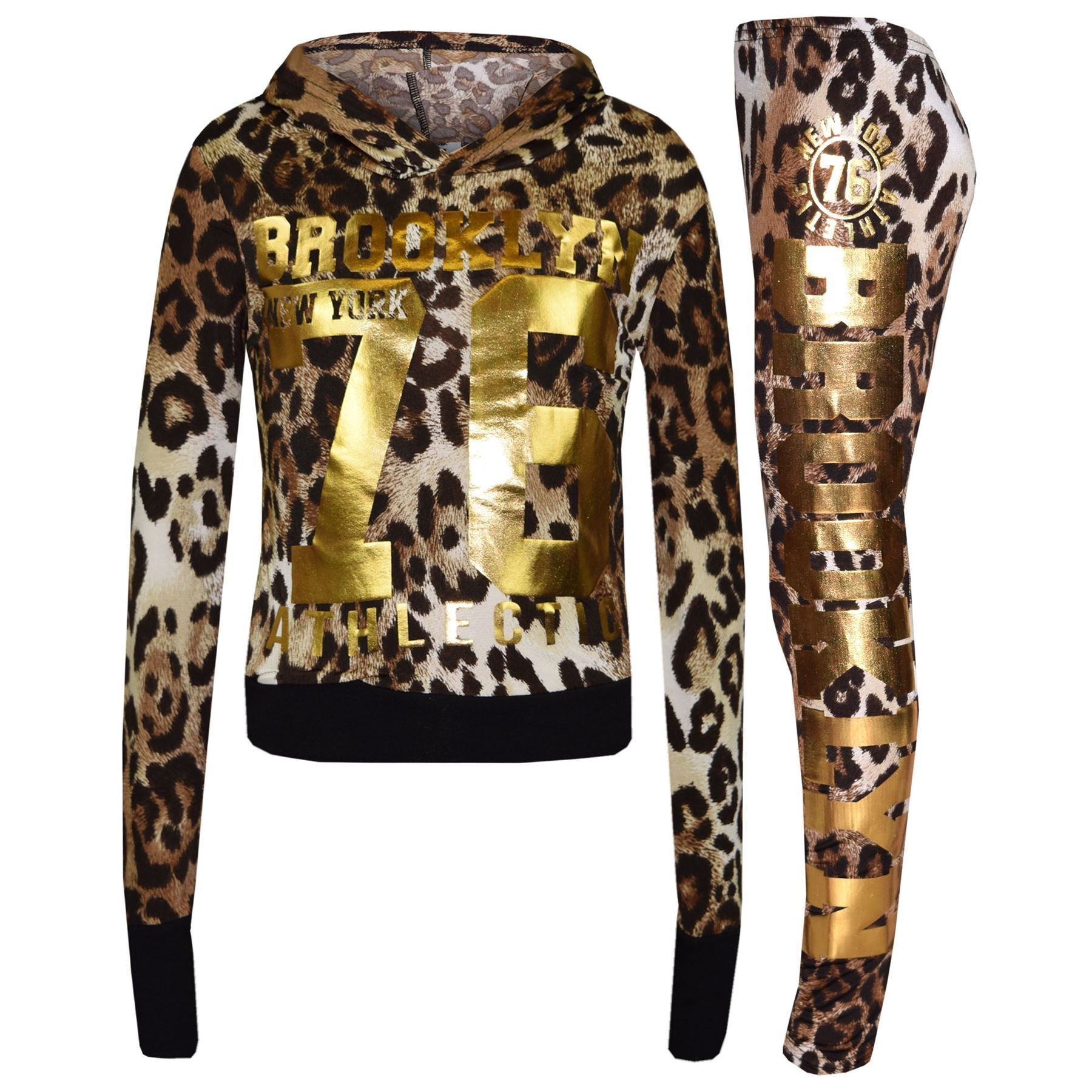 Girls Brooklyn 76 Leopard Print Hooded Crop Top Legging - Kids Clothing Store