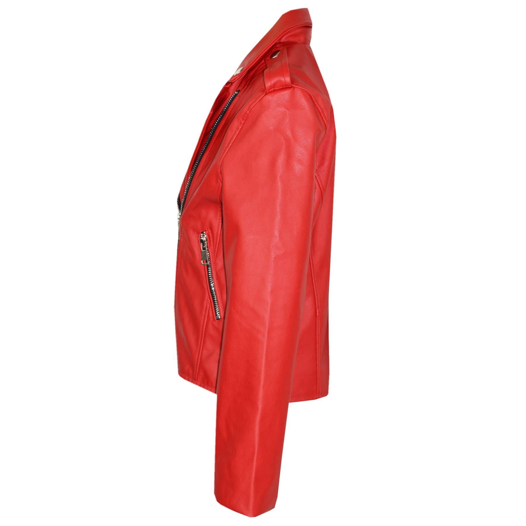 Kids Girls Red Jackets PU Leather Zip Up Biker Coat Overcoats