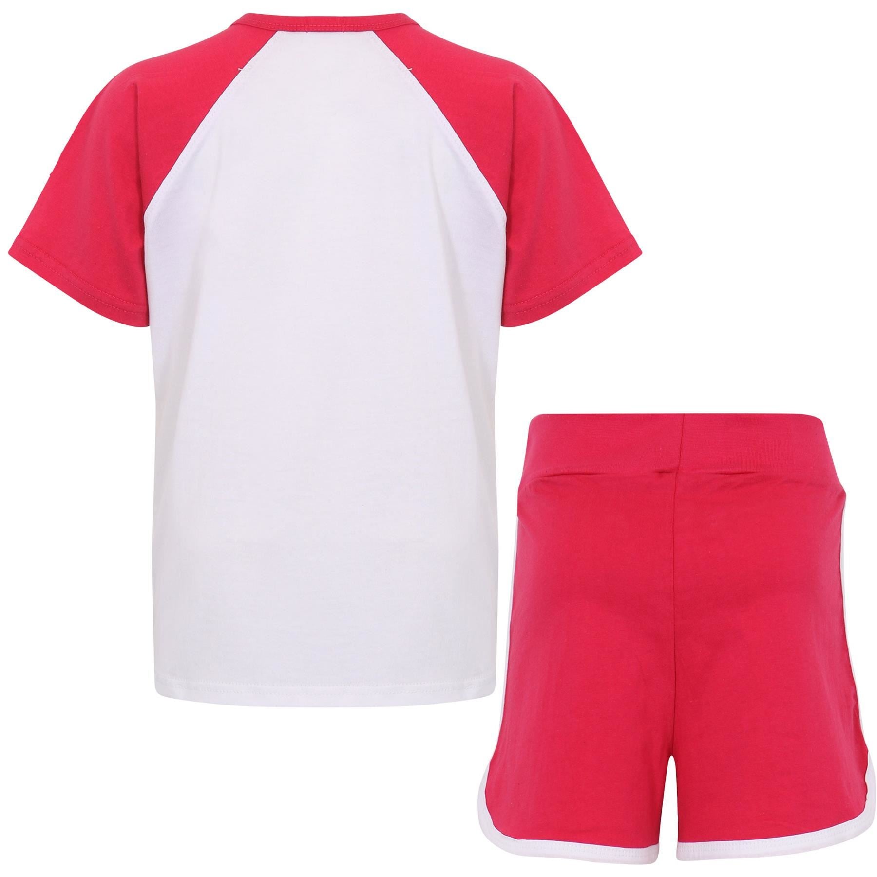 Kids Short Set Girls Raglan Style Sleeve T-shirt 2 Piece Summer Outfit Set