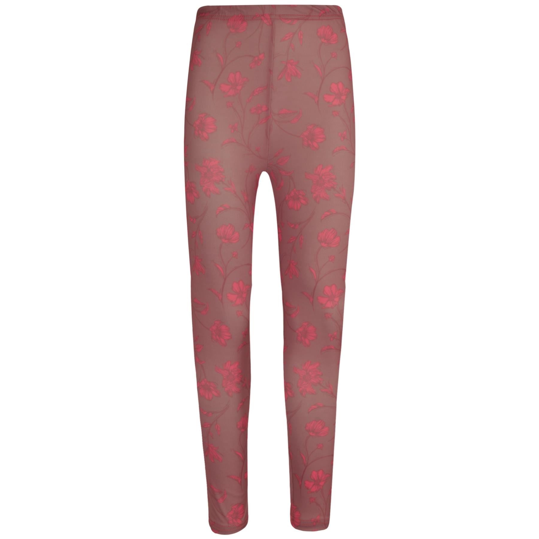 Kids Girls Salmon Pink Floral Print Soft Stretchy Summer Leggings