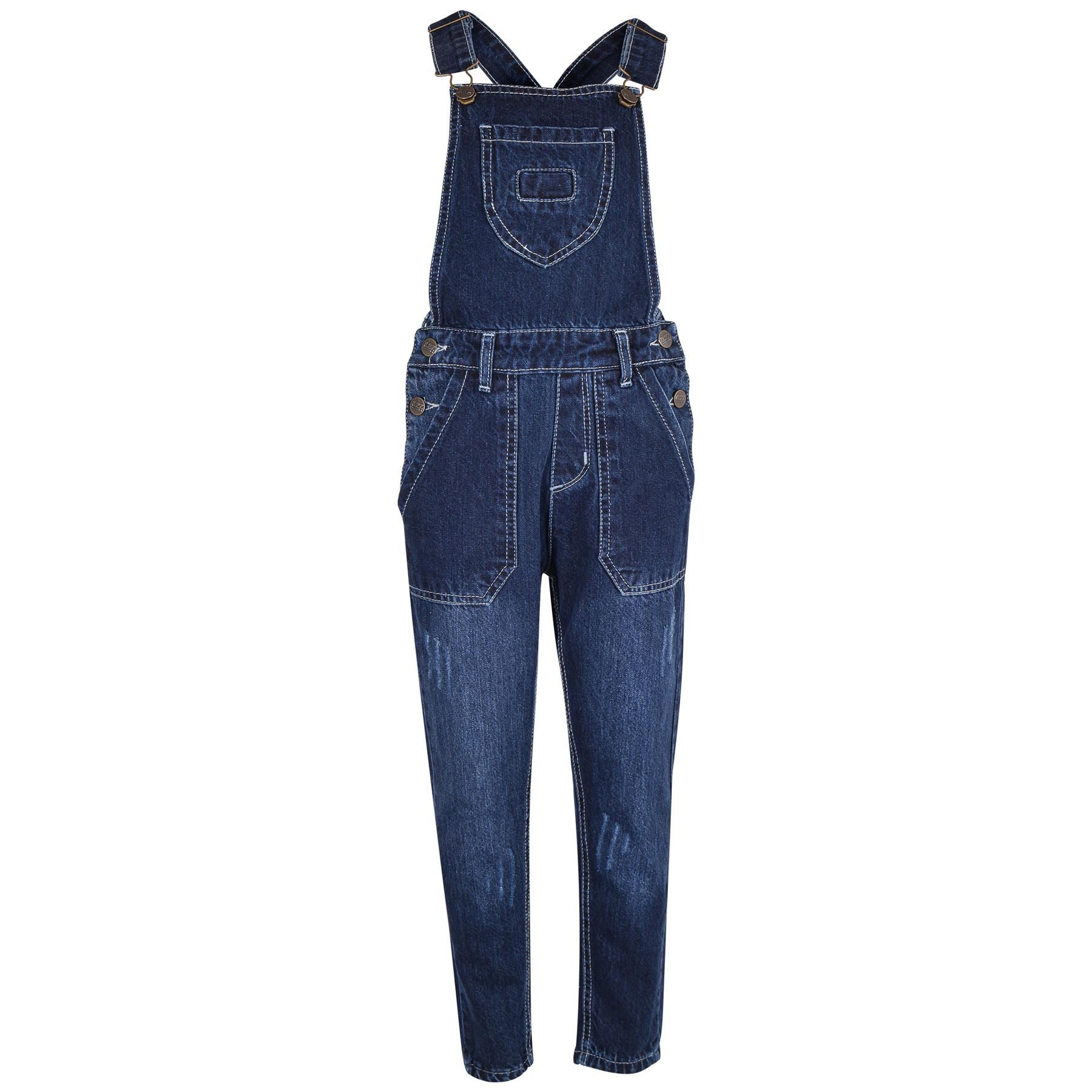 Kids Girls New Fashion Dark Blue Denim Dungaree