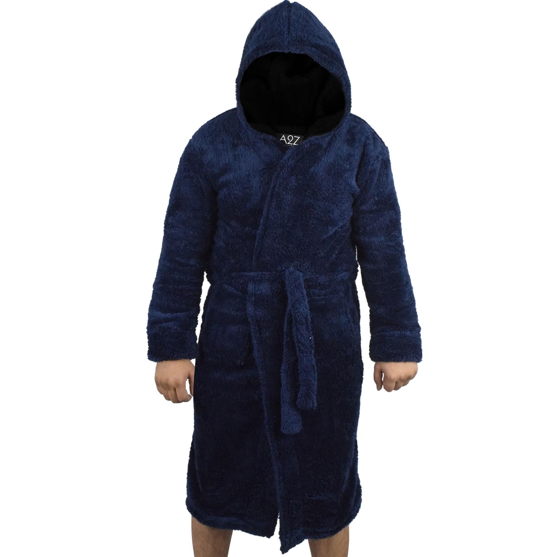 Adults Fleece Navy Bathrobe Dressing Gown For Ladies Gents