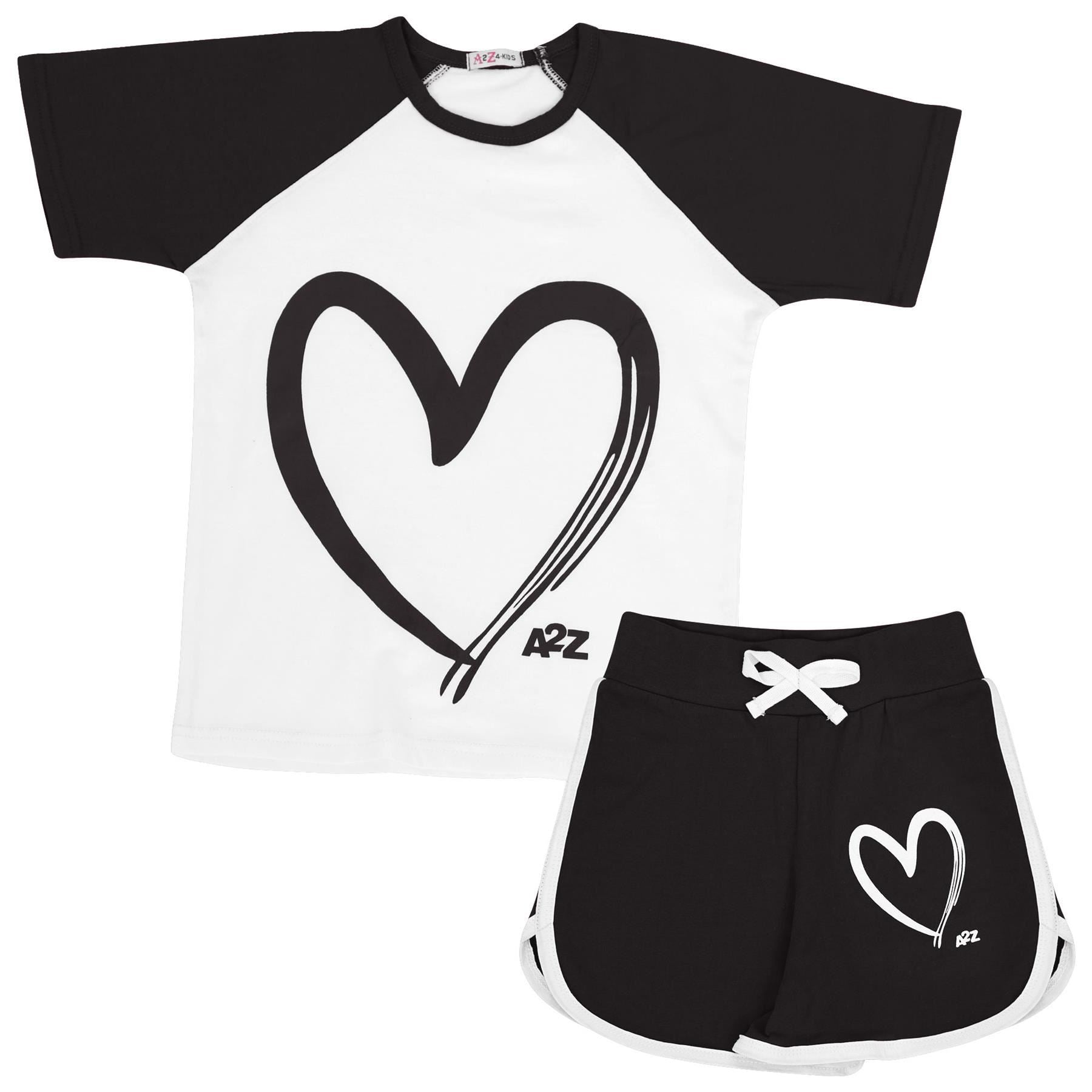 Girls T Shirt Sports Black Summer Outfit Shorts Set