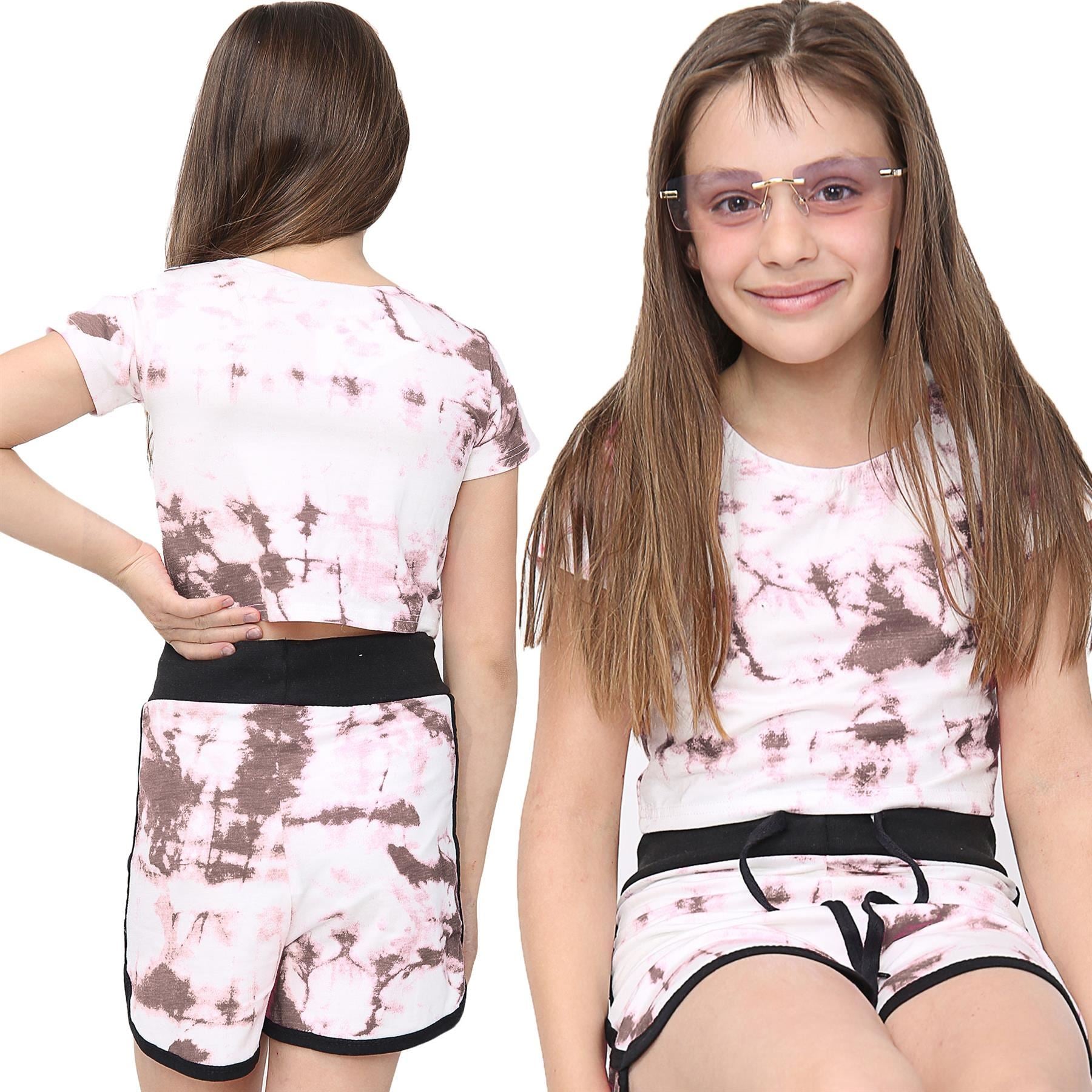 Girls Rust Tie Dye Print Summer Top & Hot Shorts Set