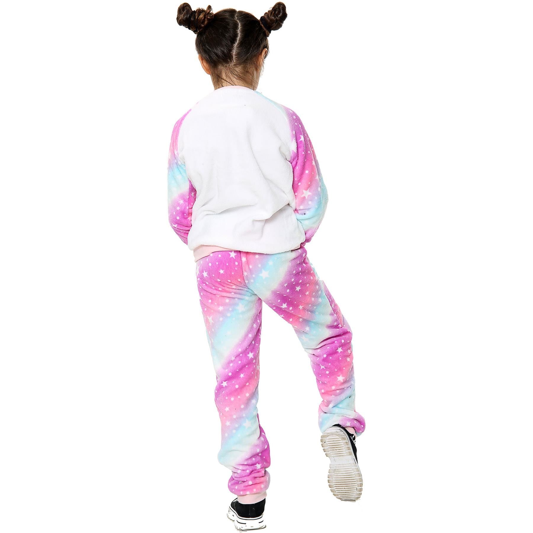 Kids Pink Galaxy Print Sleeve Pyjamas Sleepsuit Costume For Girls Age 5-13 Years