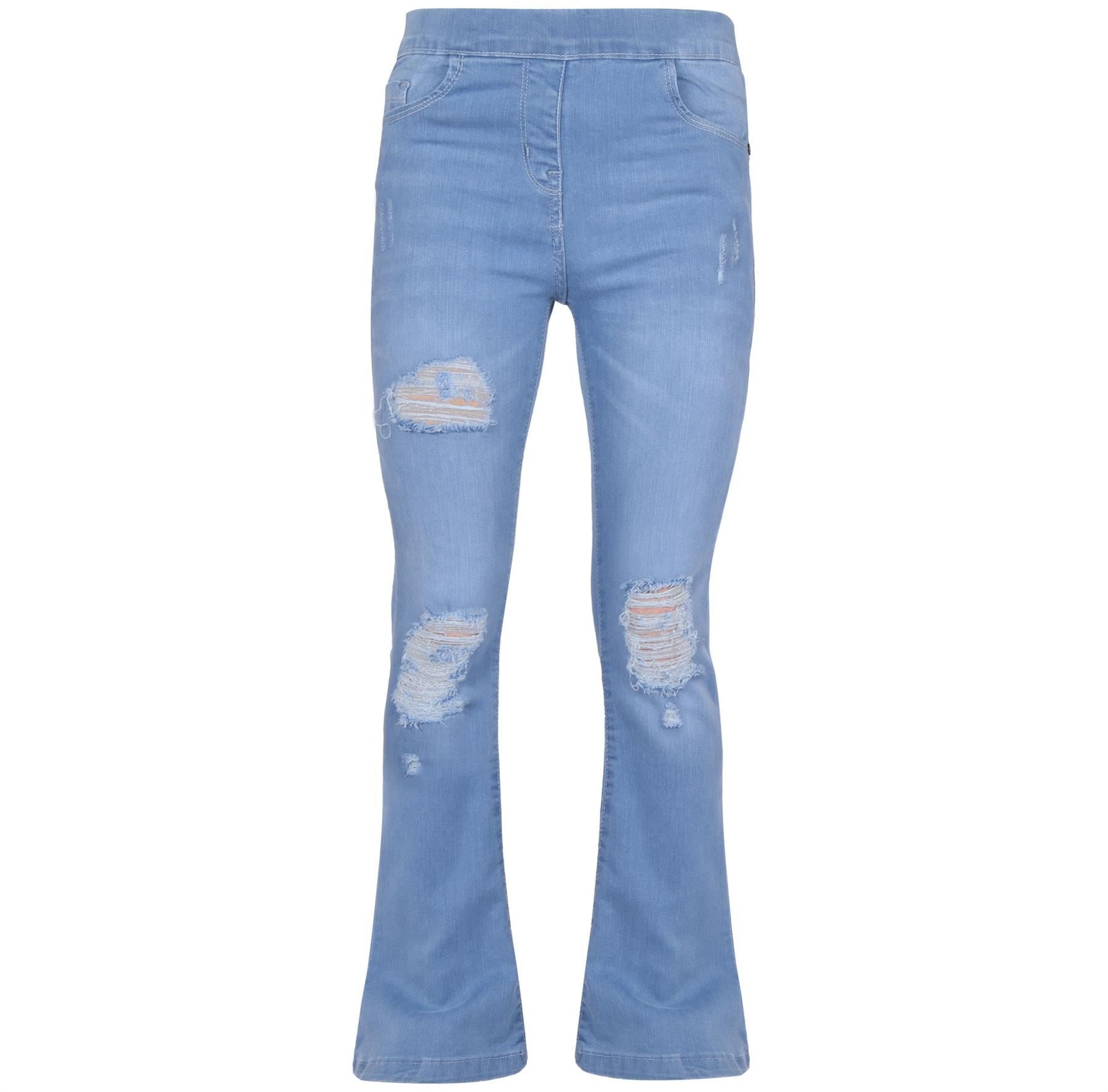 Kids Girls Comfort Stretchy Flared Bell Bottom Ripped Denim Jeans