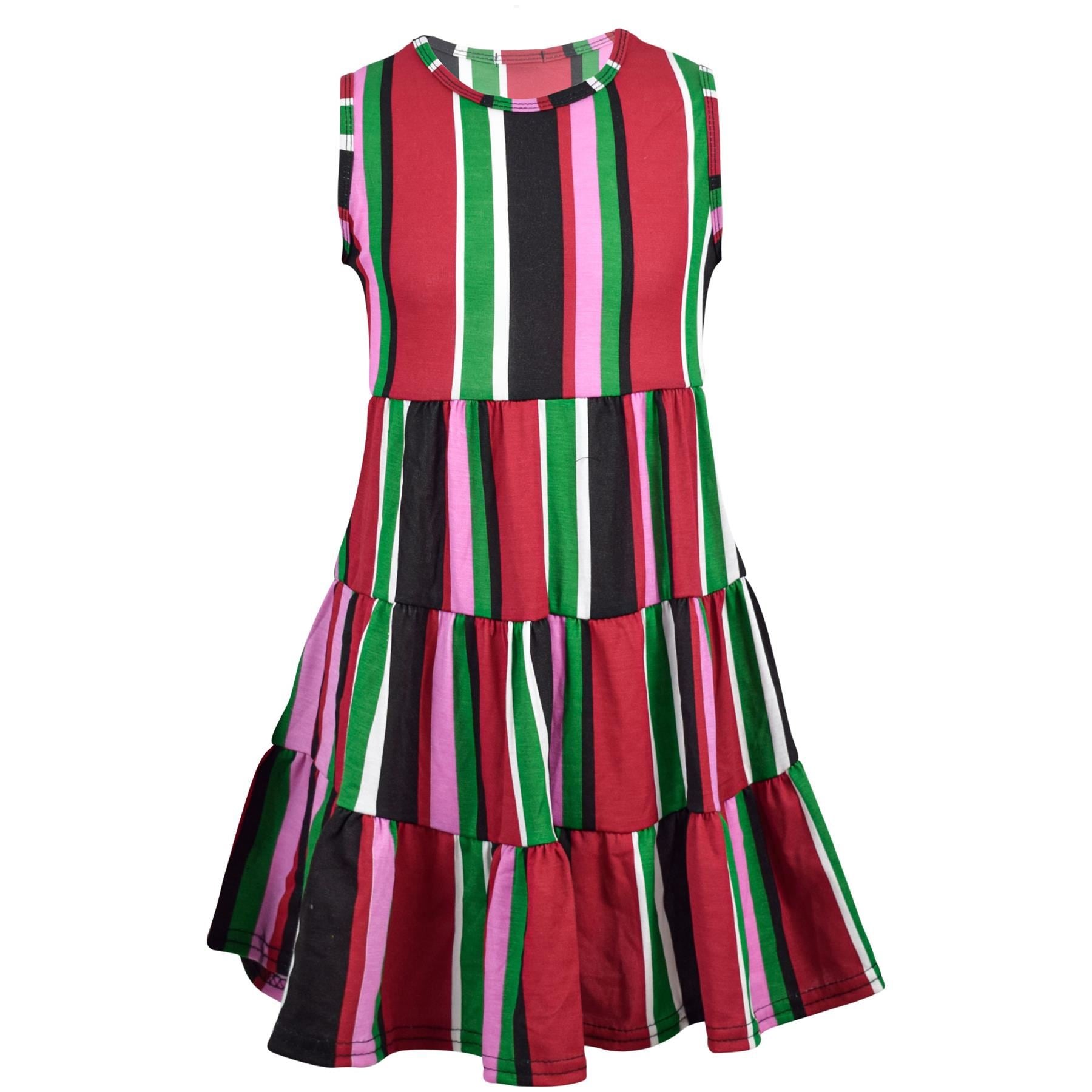 Girls Multi Stripes Print Ruffle Dress