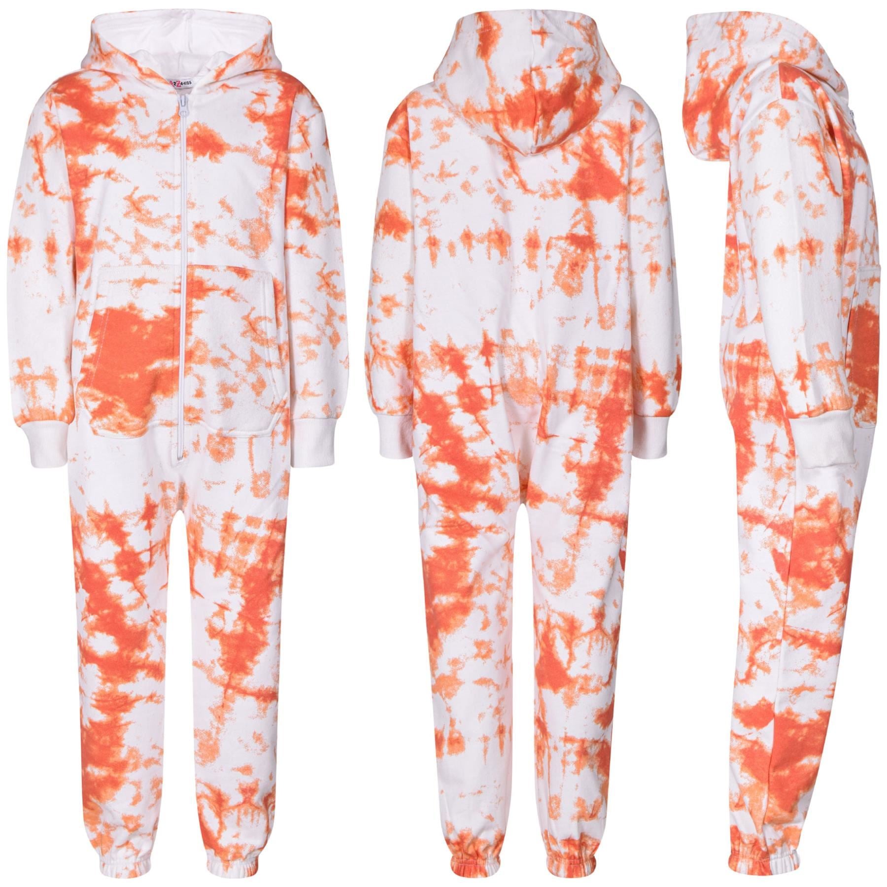 Kids Girls Soft Fleece Orange Tie Dye Printed Onesie