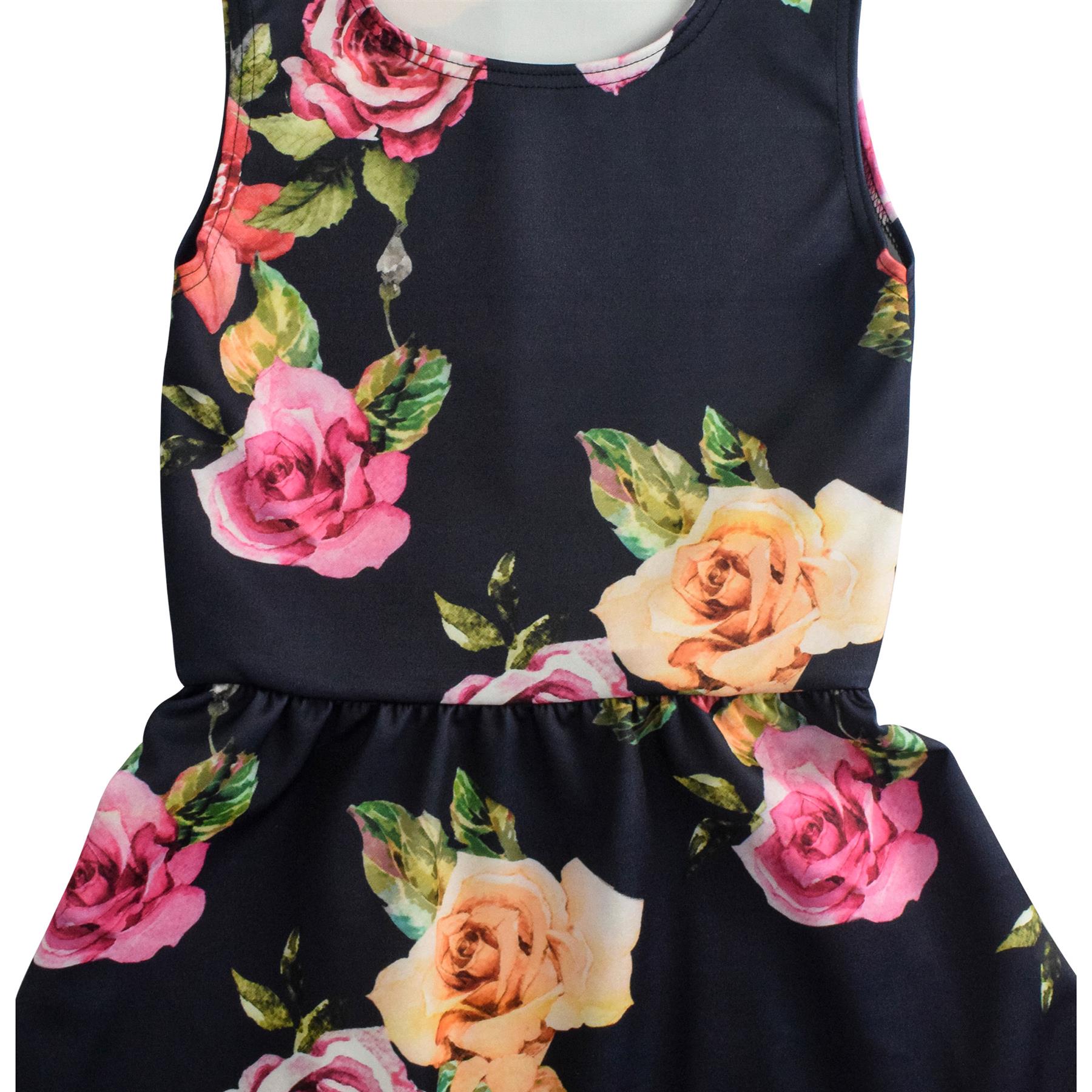 Kids Girls Skater Dress Sleeveless Floral Print Party