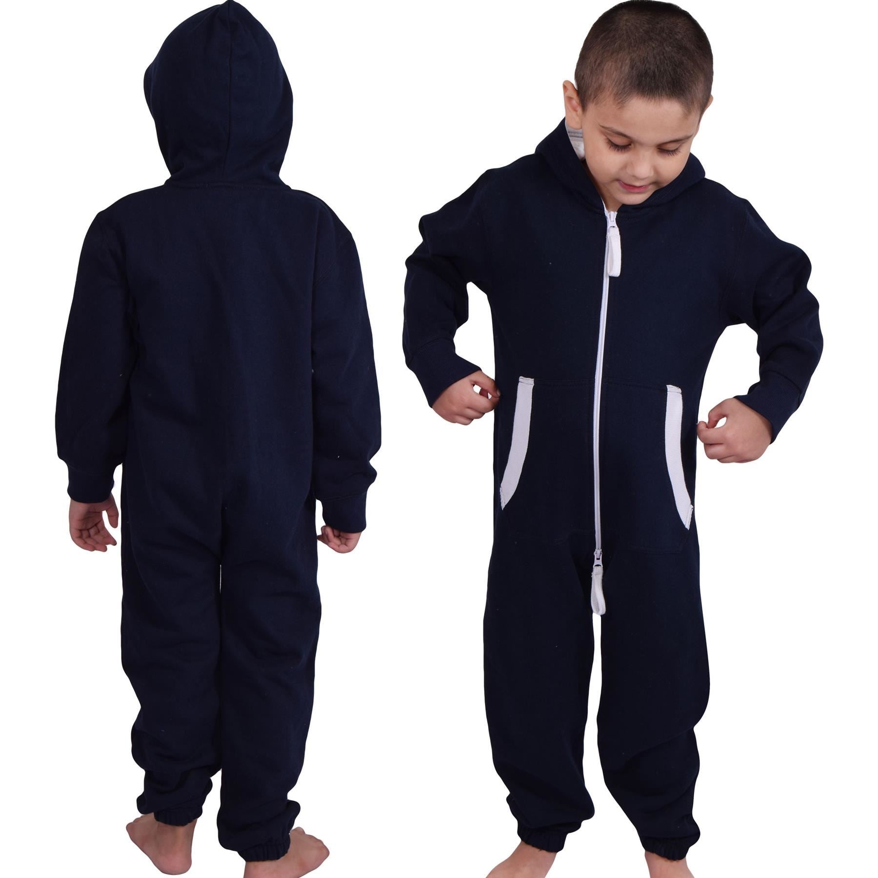Girls Boys Navy Fleece Pyjamas Sleepsuit Onesie