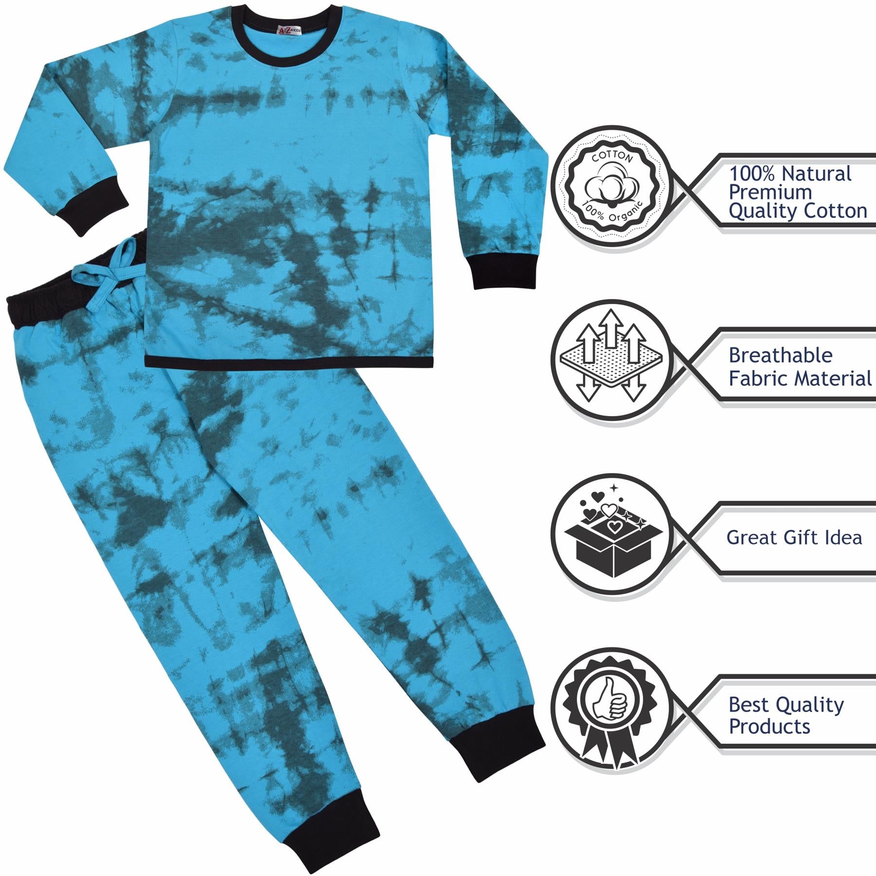 Kids Girls Tie Dye Blue Print Pyjamas Set - Kids Clothing Store