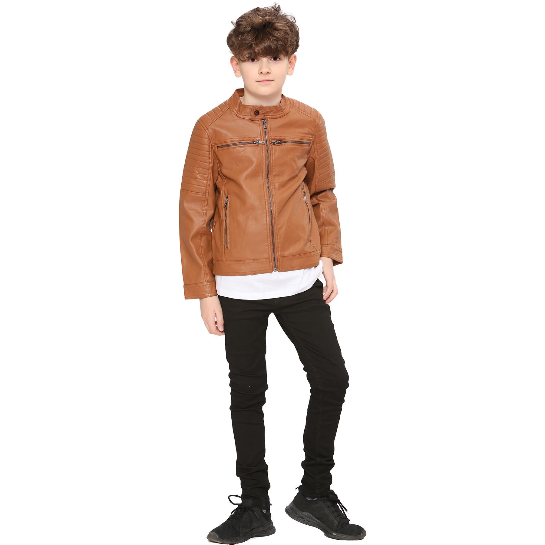 Kids Motorcycle Biker Boys Stylish Leather Jacket - Kids Clothing Store