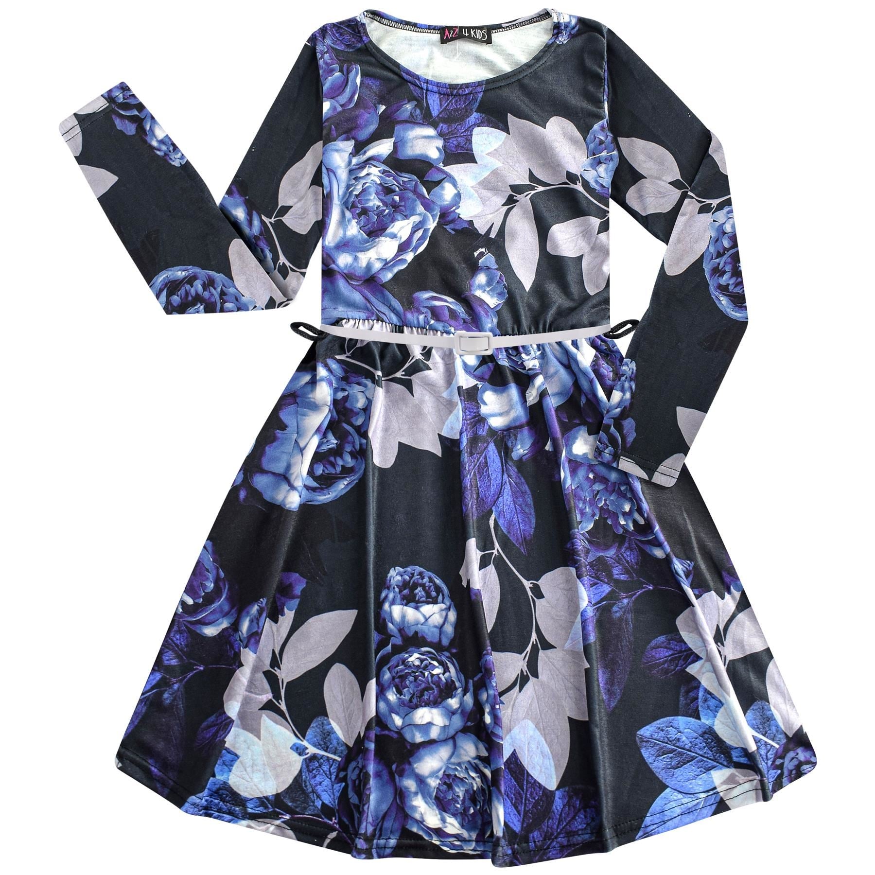 Kids Girls Long Sleeves Floral Print Skater Dress