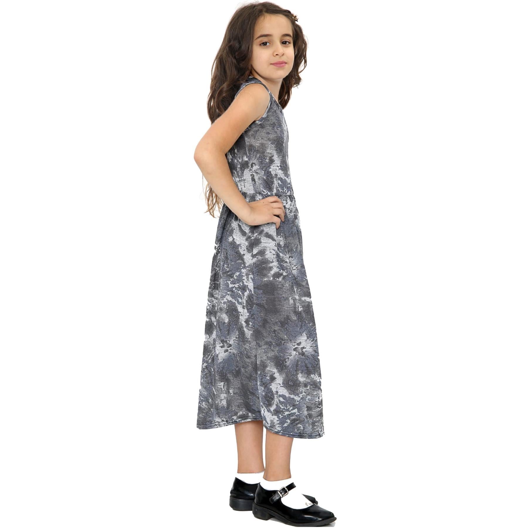 Kids Girls Sleeveless Tie Dye Grey Printed Long Maxi Skater Dress