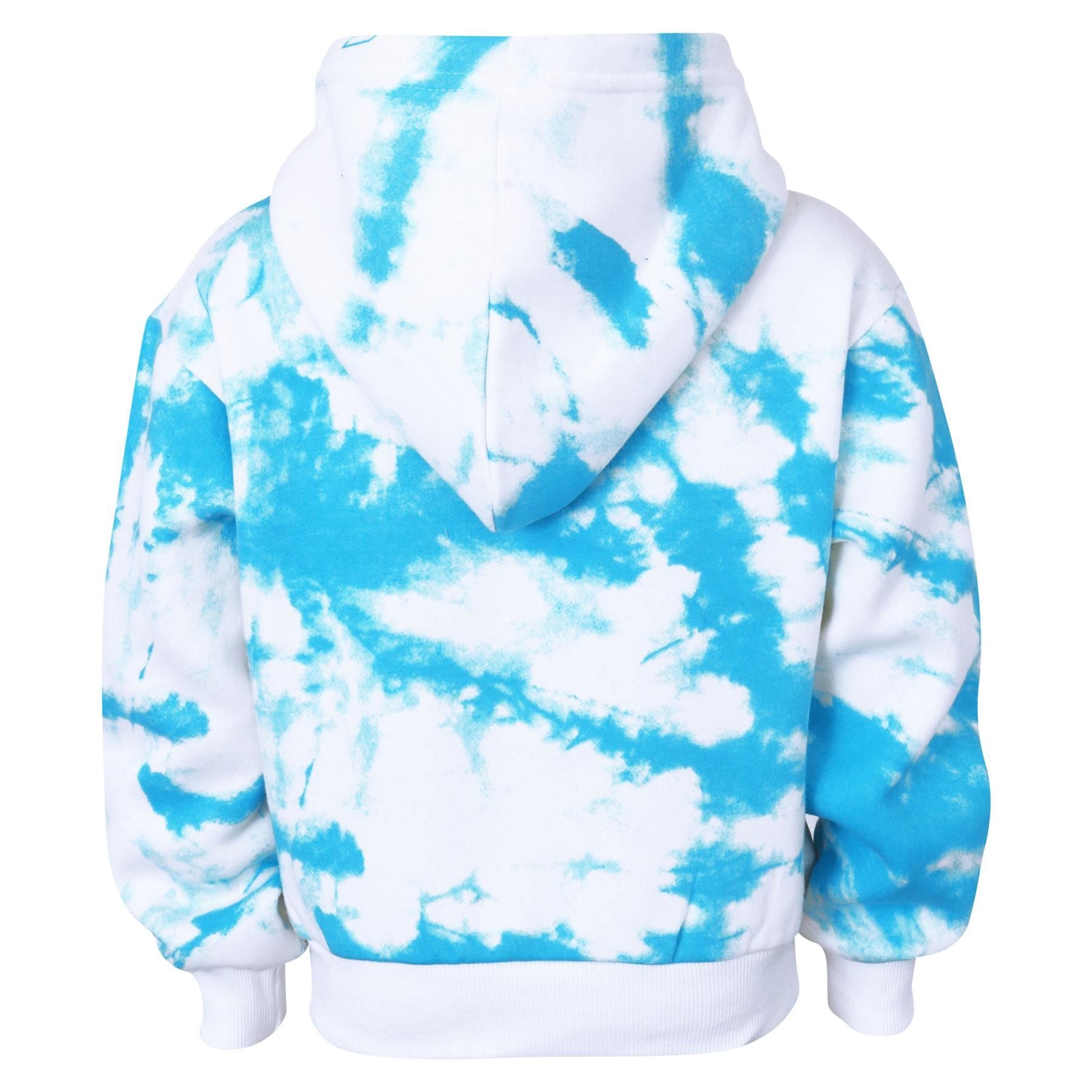 Kids Girls Tie Dye Tracksuit "SASSY" Print Blue Hooded Crop Jogging Suit