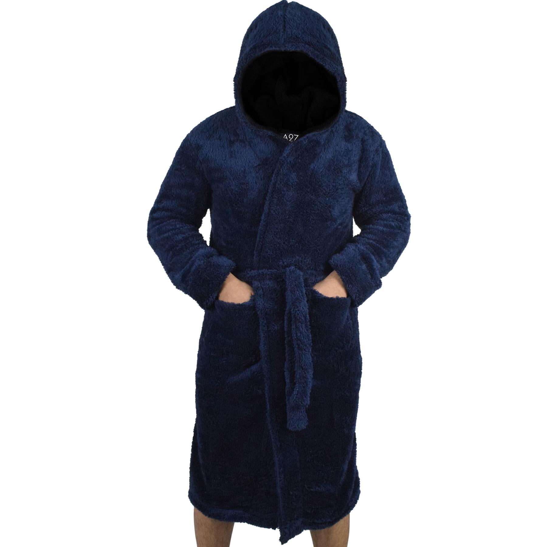 Adults Fleece Navy Bathrobe Dressing Gown For Ladies Gents