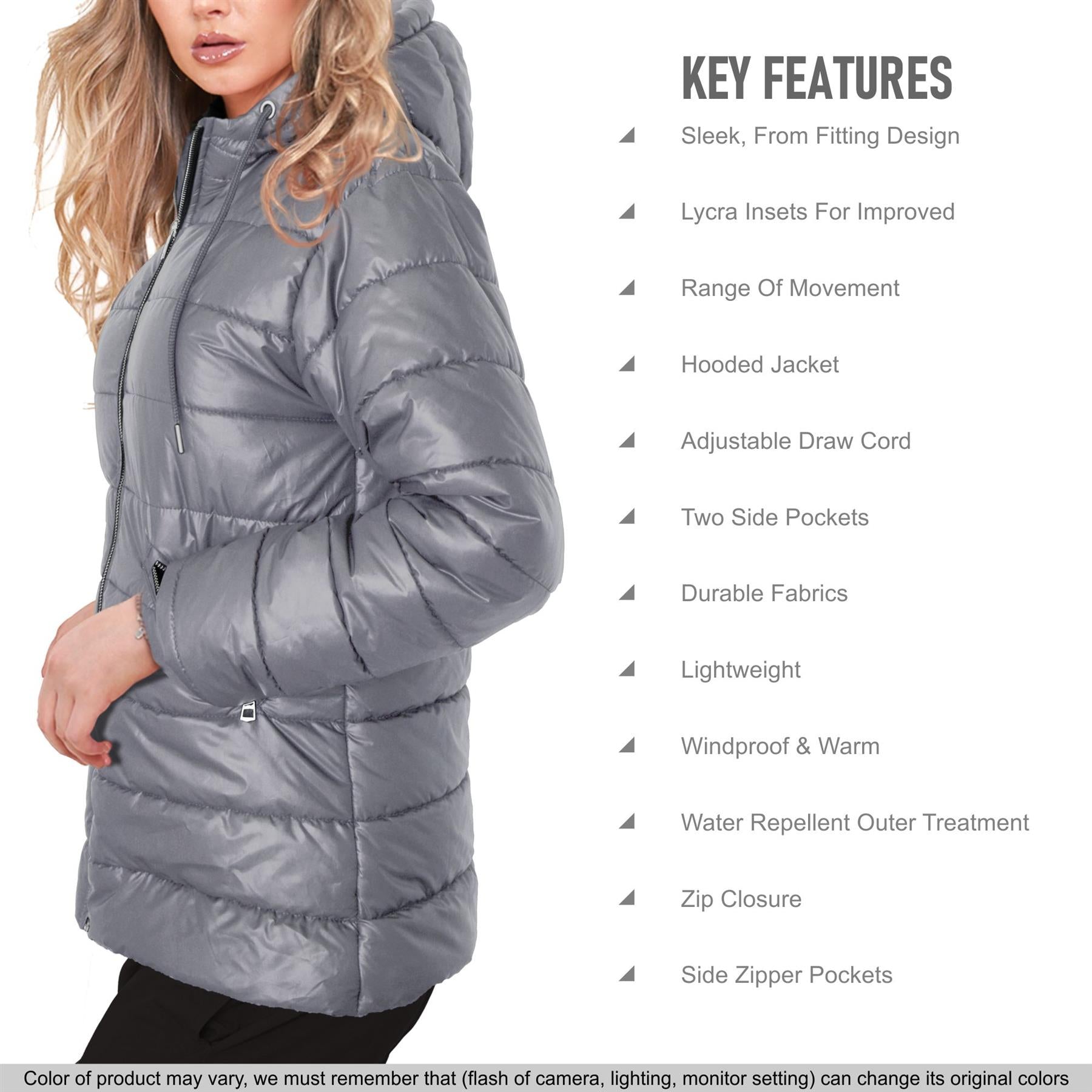 Ladies Oversized Zipped Hooded Long Line Steel Grey Jacket