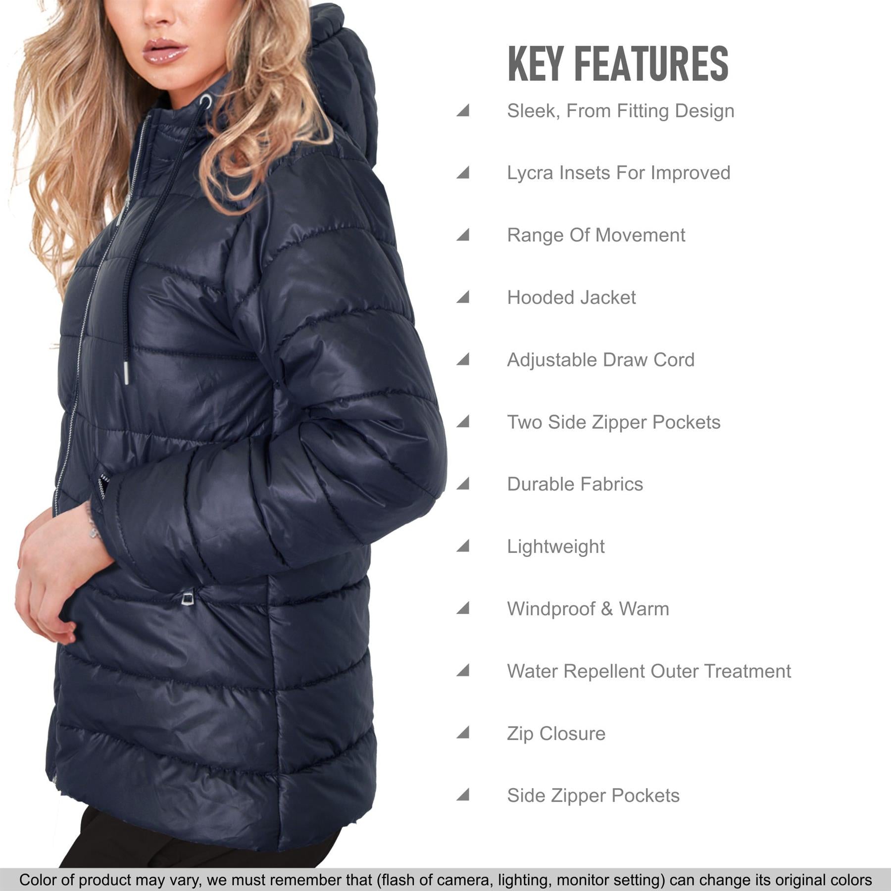 Ladies Oversized Zipped Hooded Long Line Navy Jacket