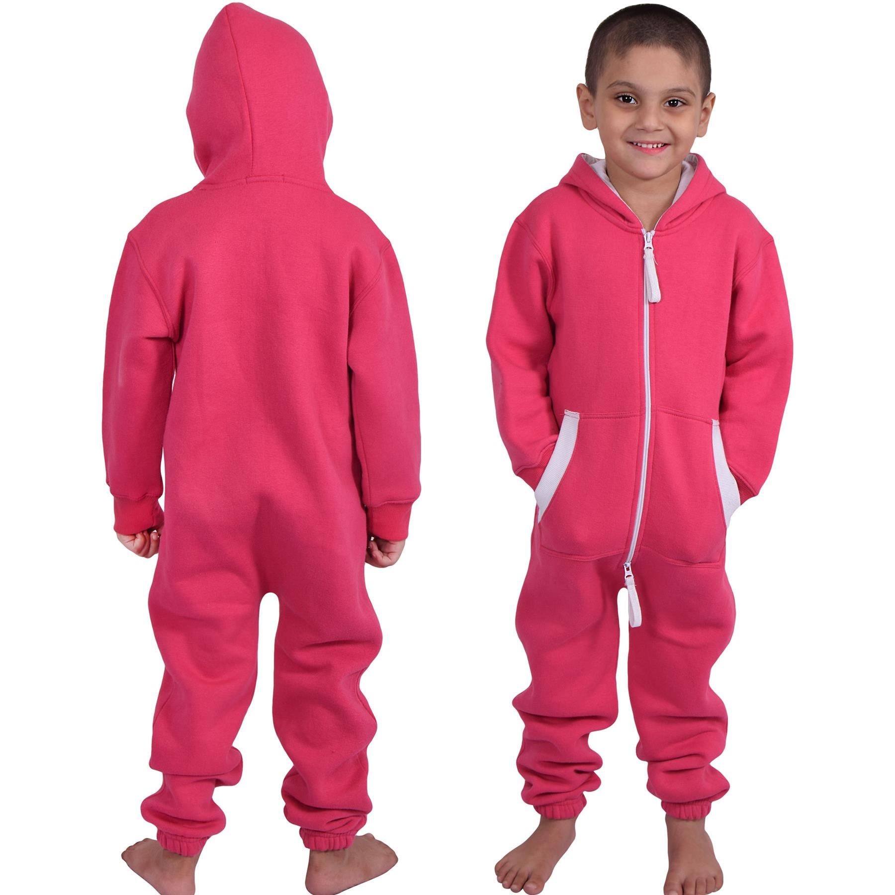 Girls Boys Pink Fleece Pyjamas Sleepsuit Onesie - Kids Clothing Store