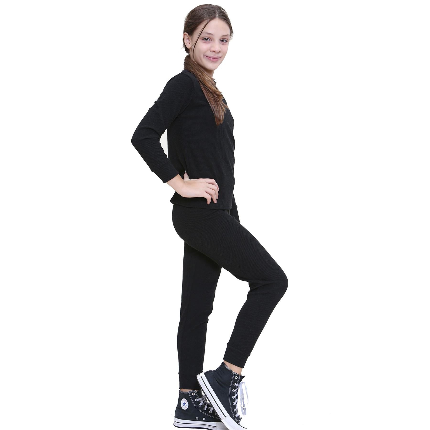 Kids Girls Ribbed Top & Bottom Tracksuit Lounge Wear Set