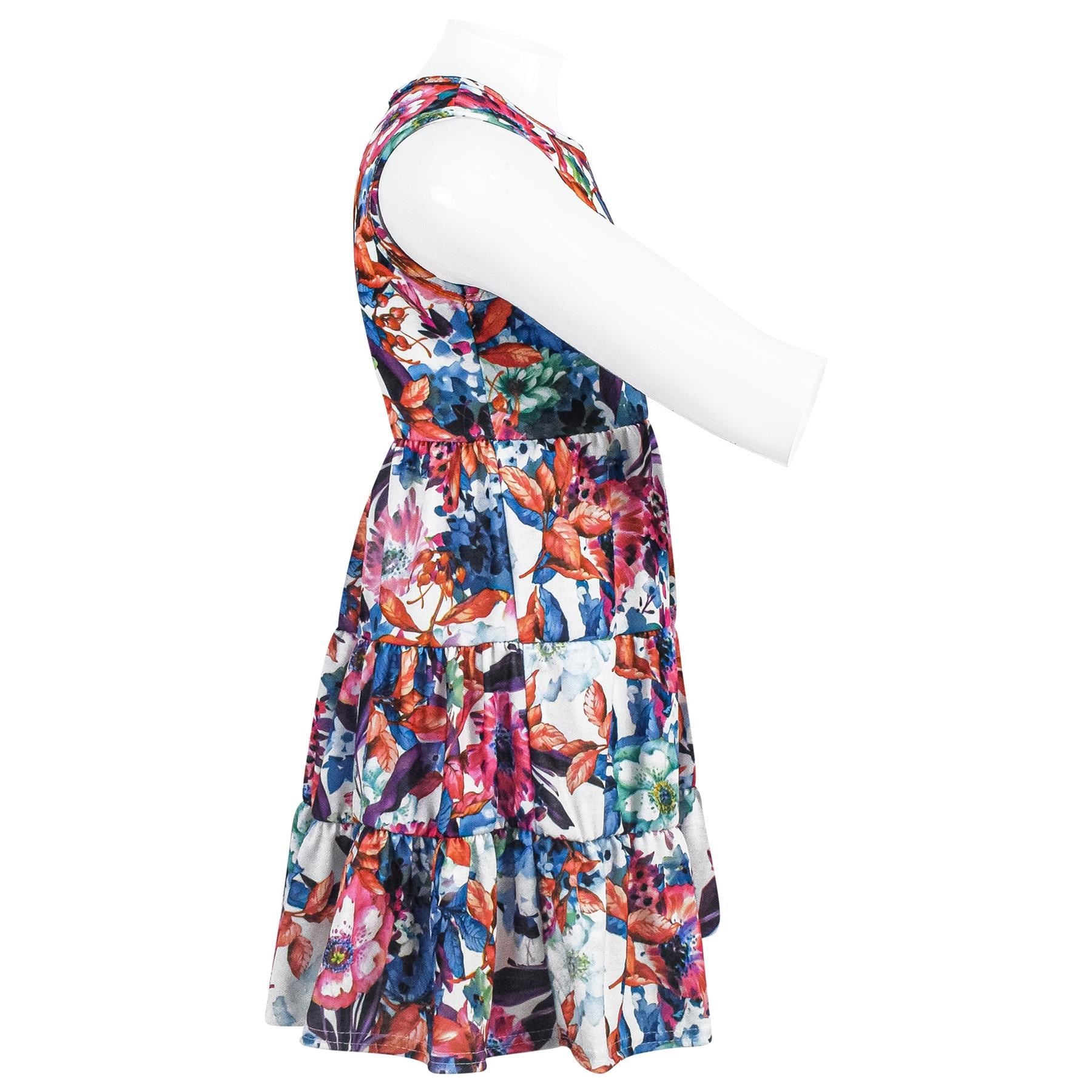 Girls Abstract Floral Print Ruffle Dress