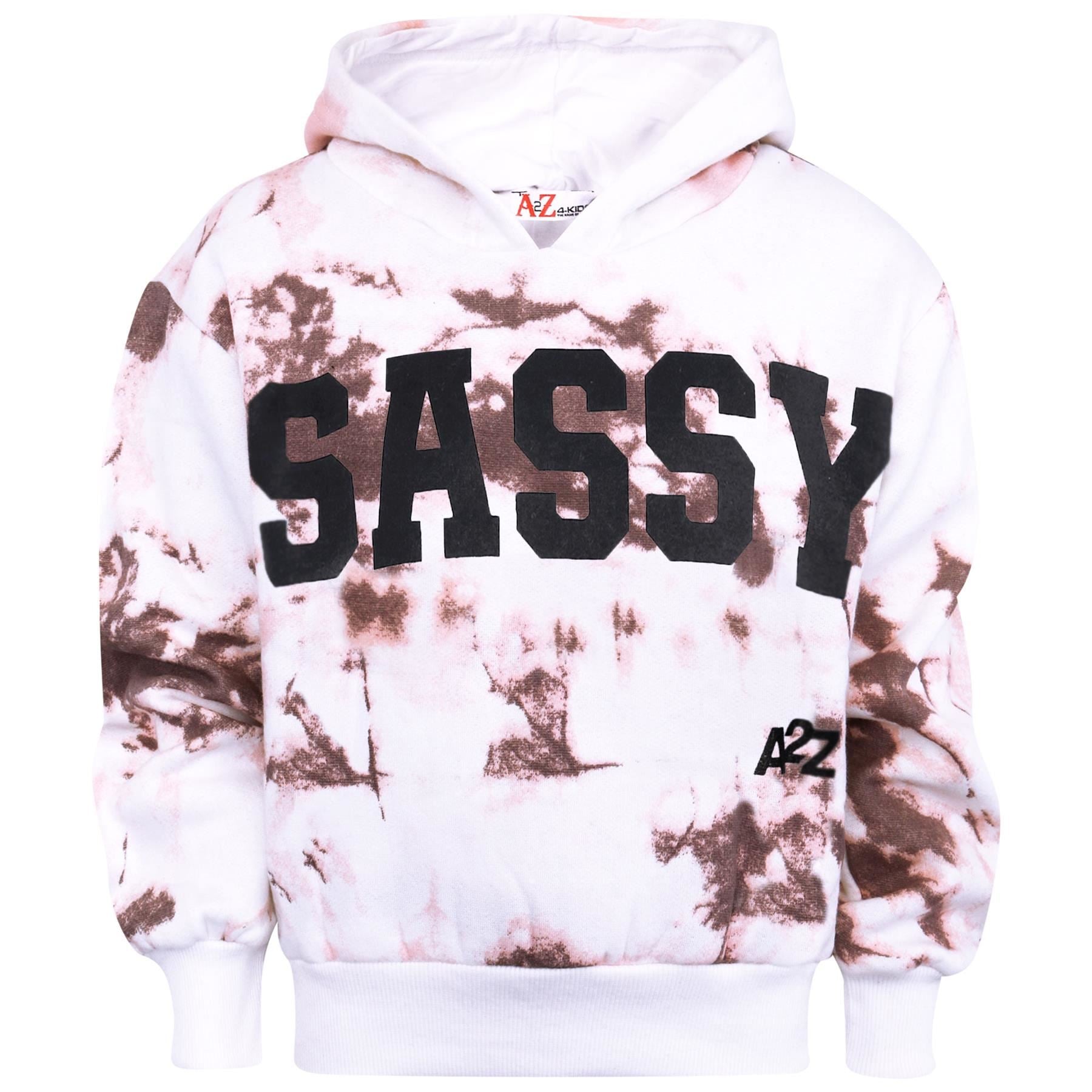 Kids Girls Tie Dye Tracksuit "SASSY" Print Rust Hooded Crop Jogging Suit