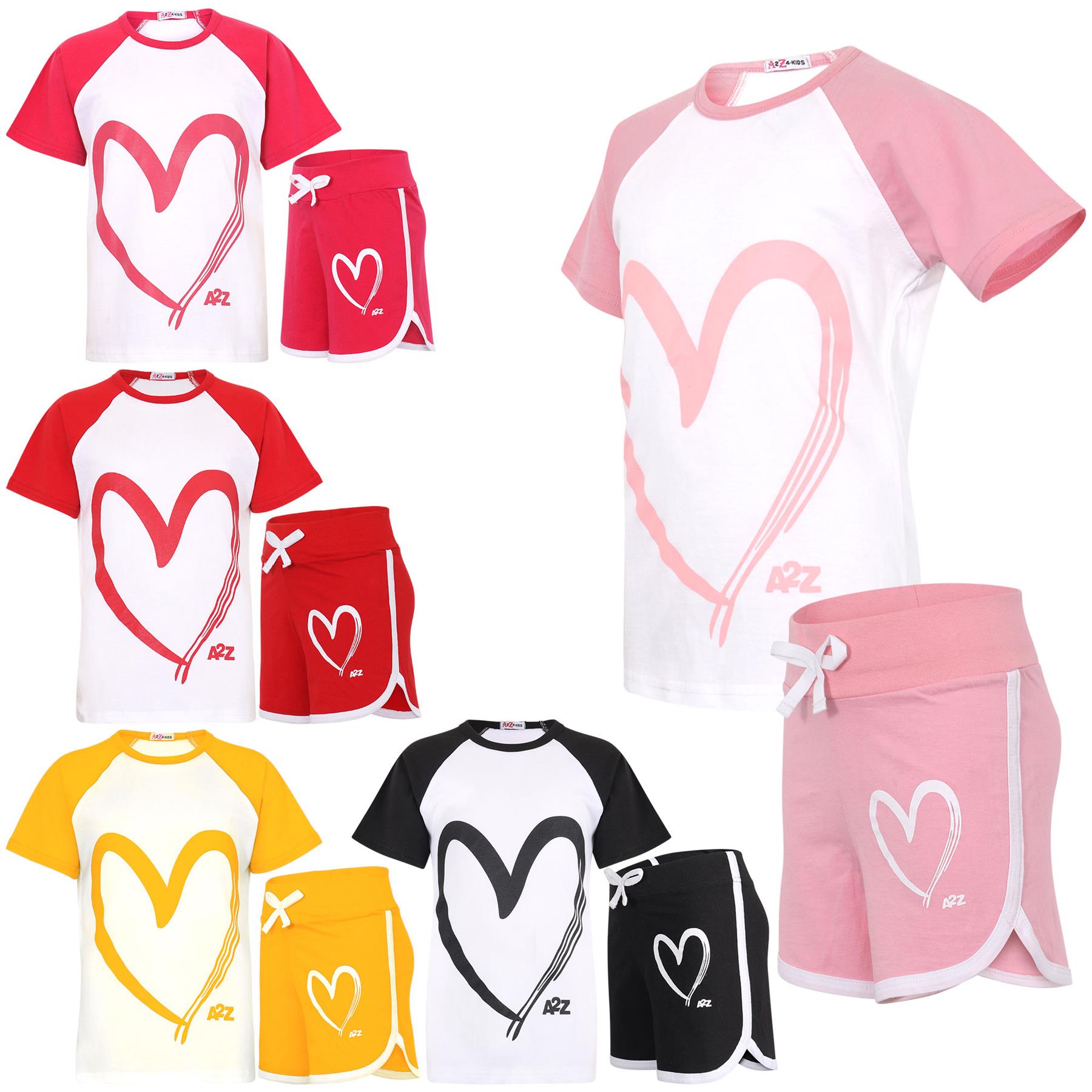 Kids Short Set Girls Raglan Style Sleeve T-shirt 2 Piece Summer Outfit Set